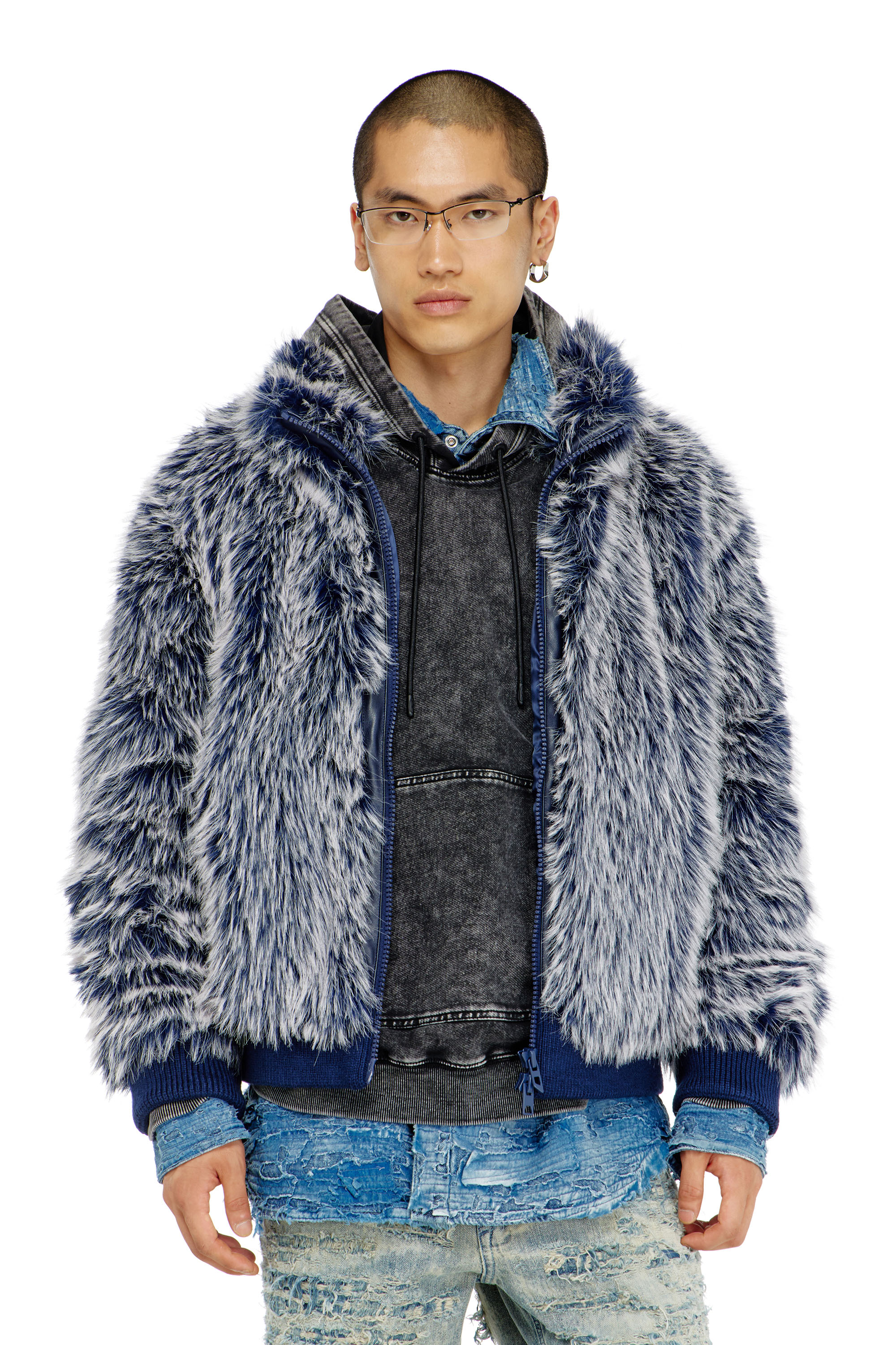 Diesel - W-VICTOR, Herren Flauschige Winterjacke in Mittelblau - 1