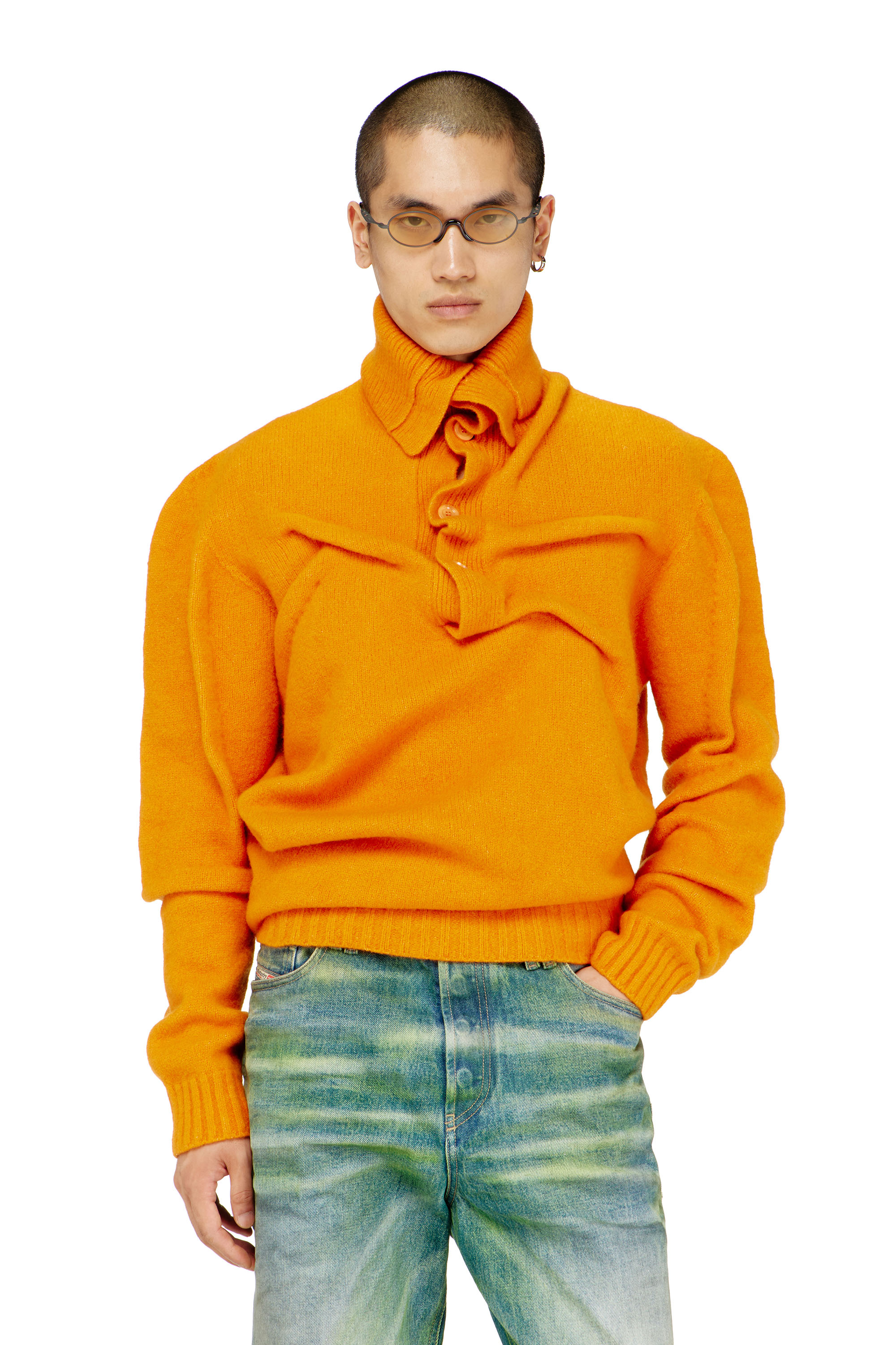 Diesel - K-ANDREW, Maglione con bottoni al collo in maglia cotta effetto stropicciato Uomo in ToBeDefined - 1
