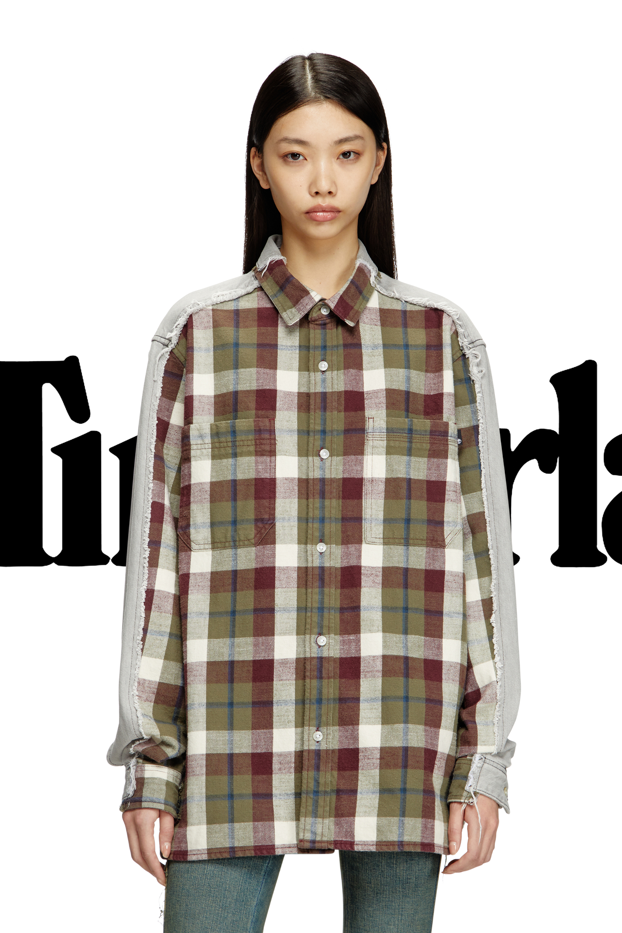 Diesel - Shirt Diseloves 8B, Unisex's Check and bleach-effect denim shirt in Red/Grey - 1