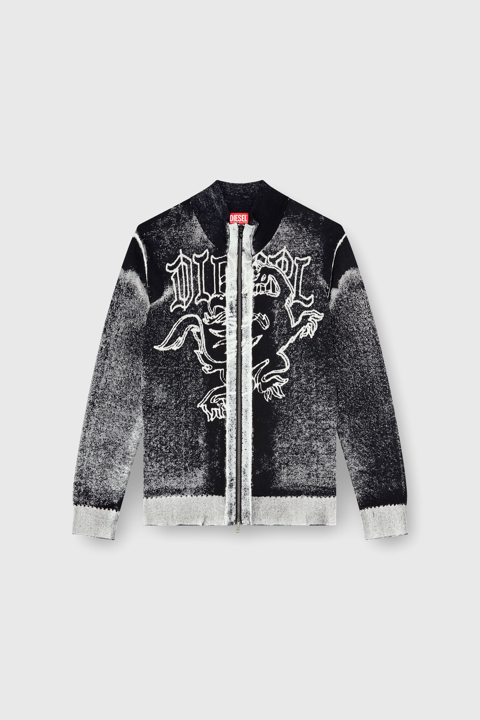 Diesel - K-LAUROS, Herren Behandelter zip-cardigan mit griffin-motiv in Schwarz/Weiss - 2