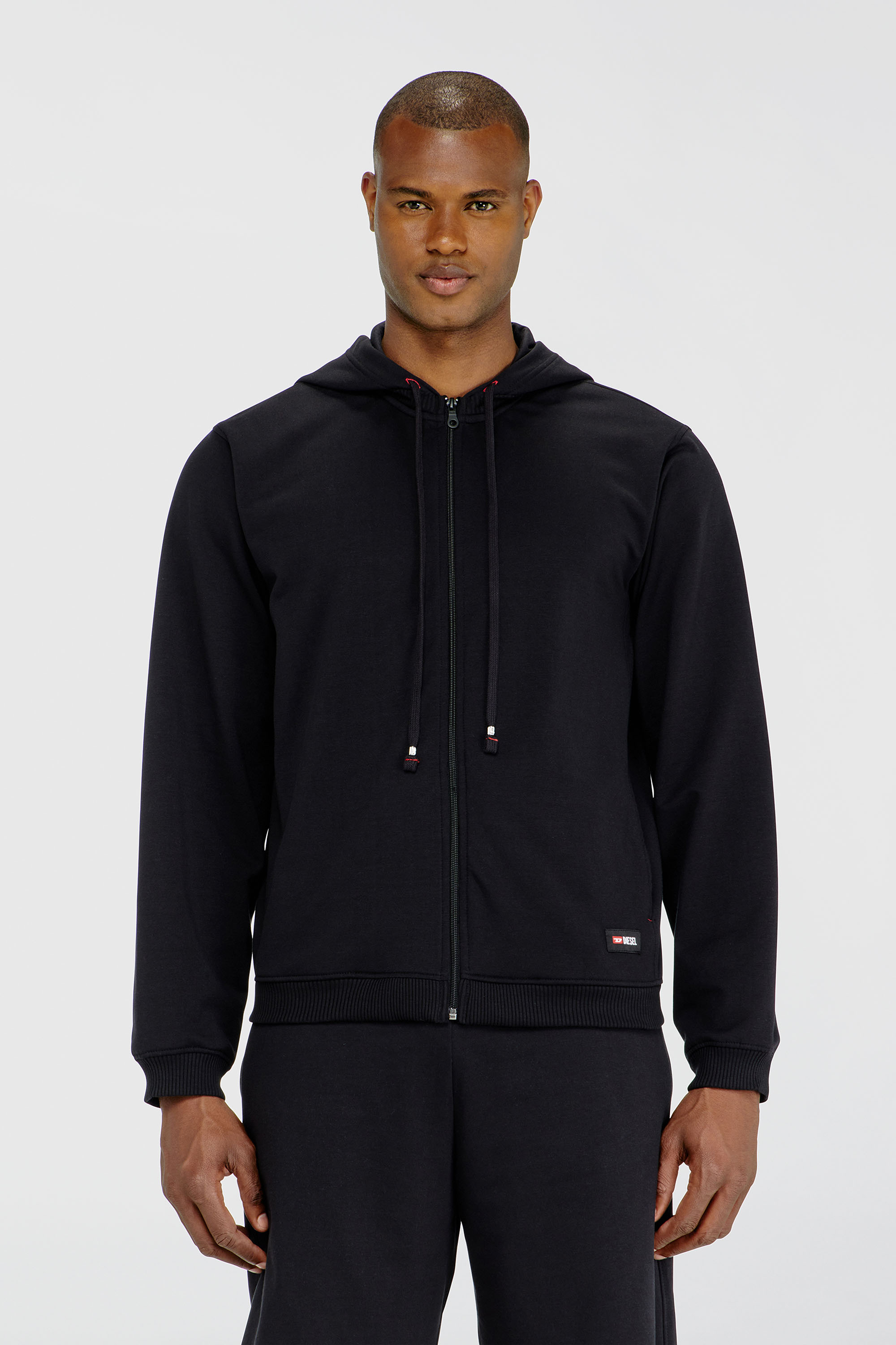 Diesel - JOY-D-CORE, Man's Hoodie in peached cotton blend in Black - 1