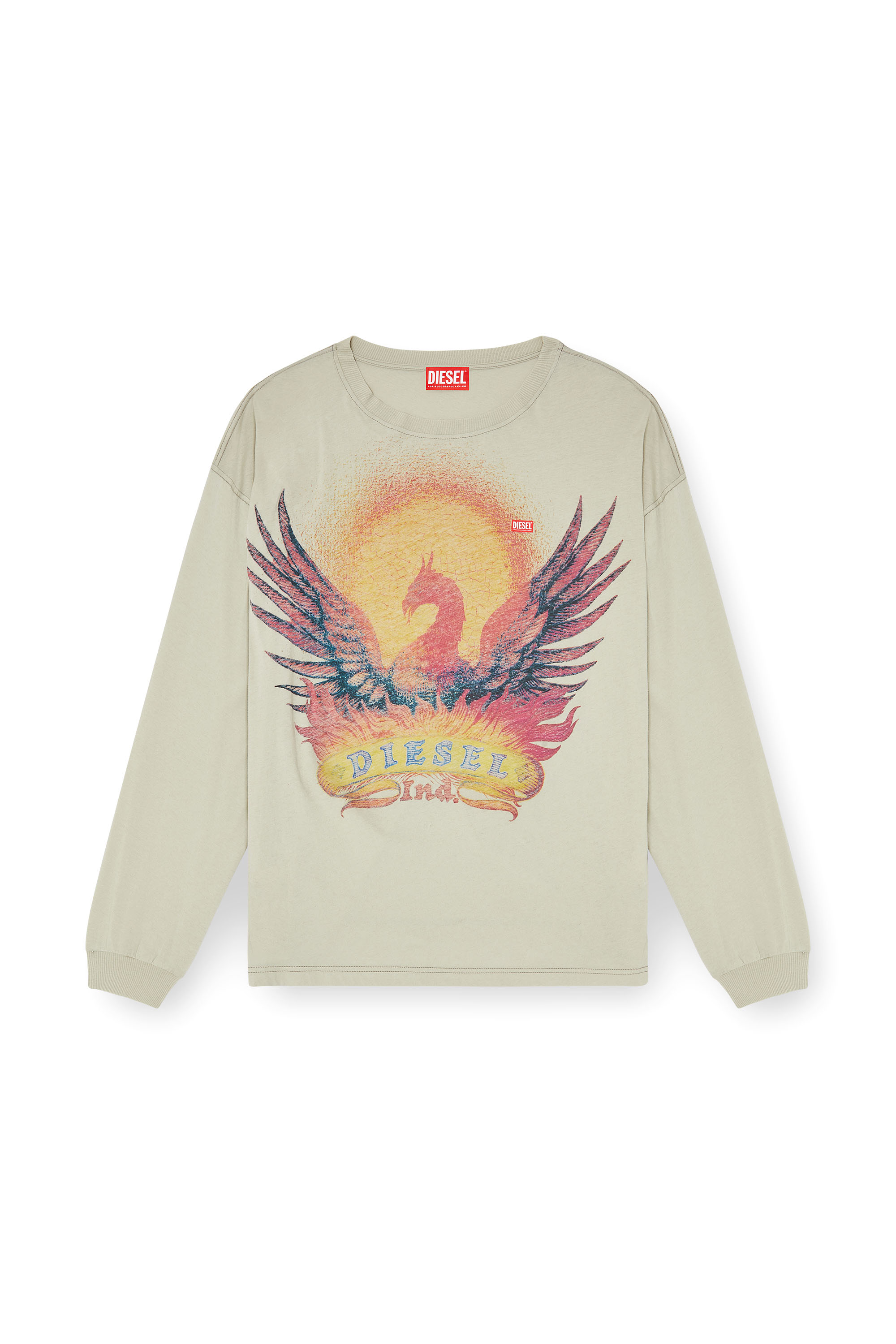 Diesel - T-BOXT-LS-AA1, Herren Langarm-T-Shirt mit Phoenix-Motiv in Beige - 3
