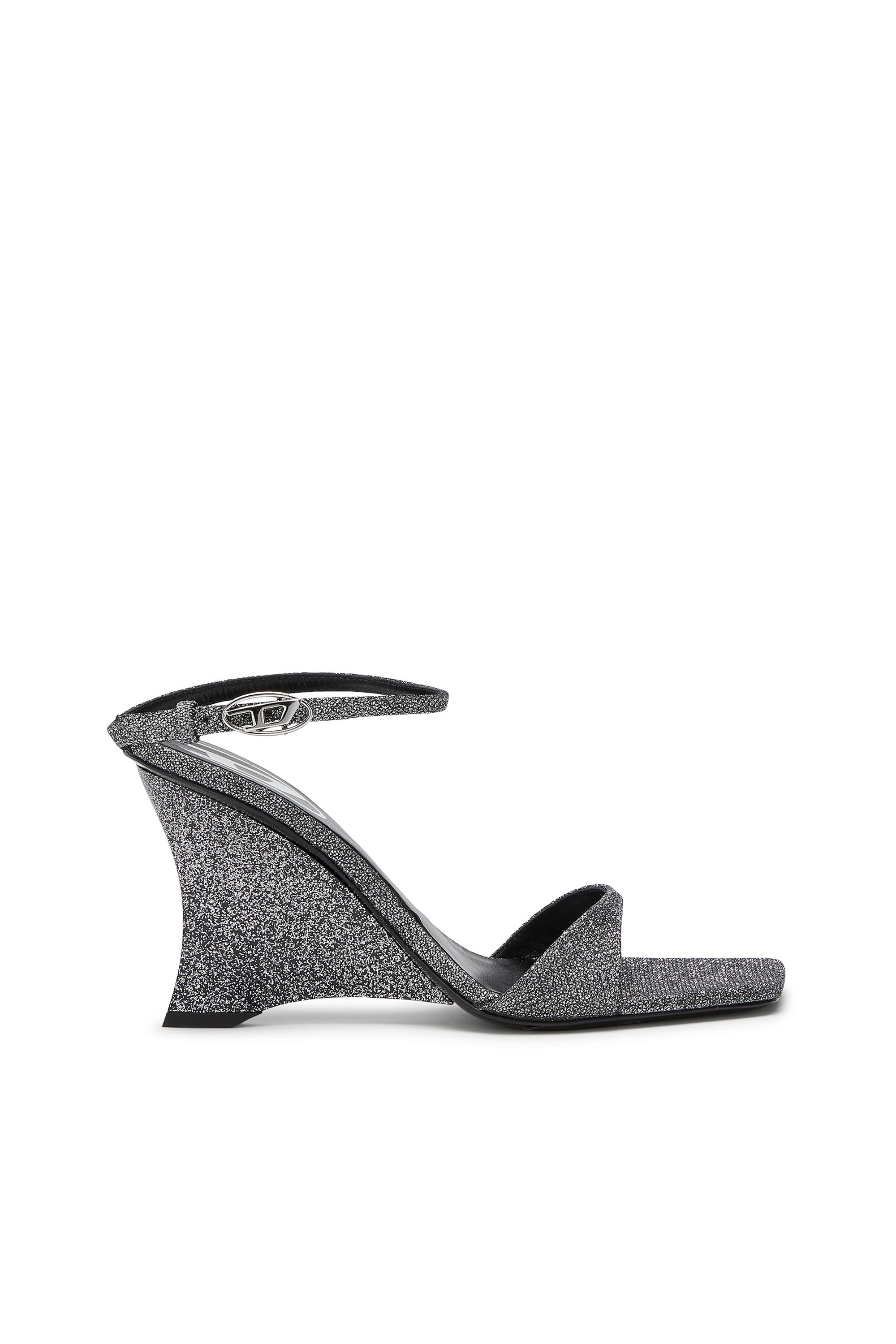 Diesel - D-AMBER SANDAL WEDGE, Damen D-Amber-Wedge Sandalen aus Lurexstoff in Silber - 1