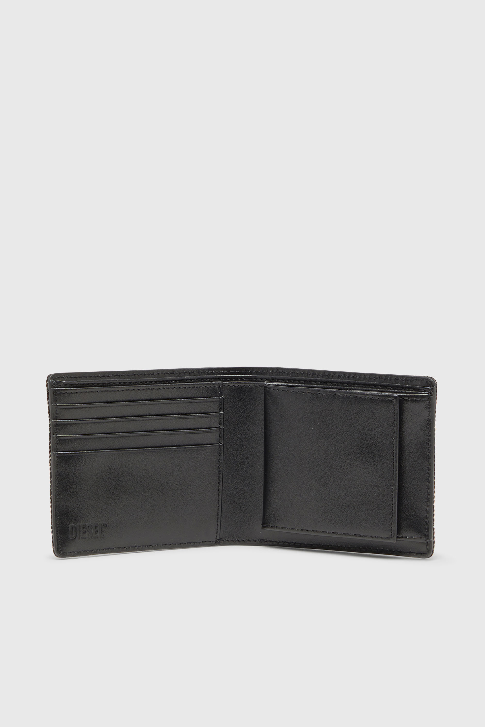 Diesel - 1DR BI FOLD COIN S 3D, Unisex Brieftasche aus gewaschenem Denim in Dunkelgrau - 3