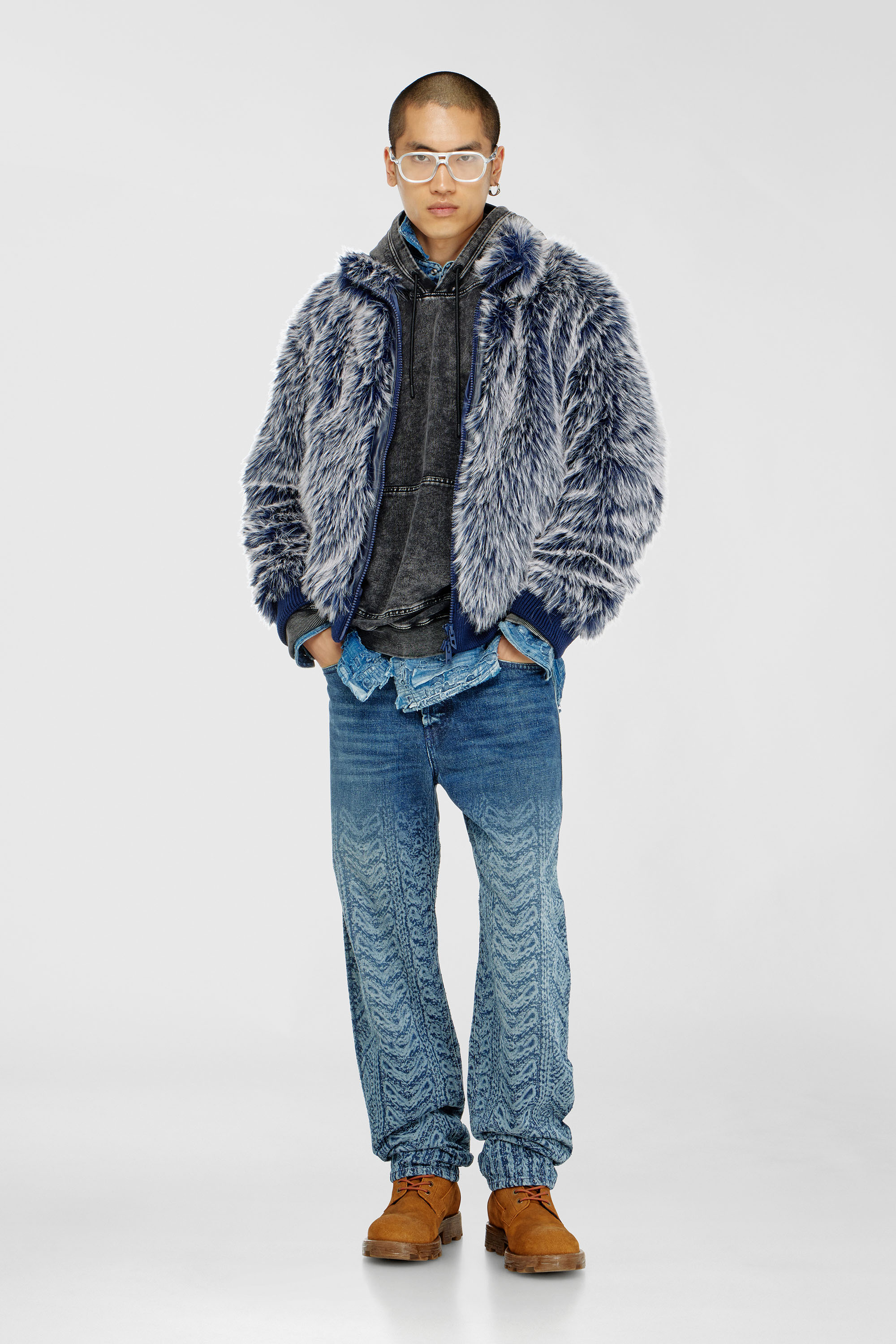 Diesel - S-BOXT-HOOD-TUK, Herren Sweatshirt mit Denim-Effekt-Behandlung in Dunkelgrau - 2