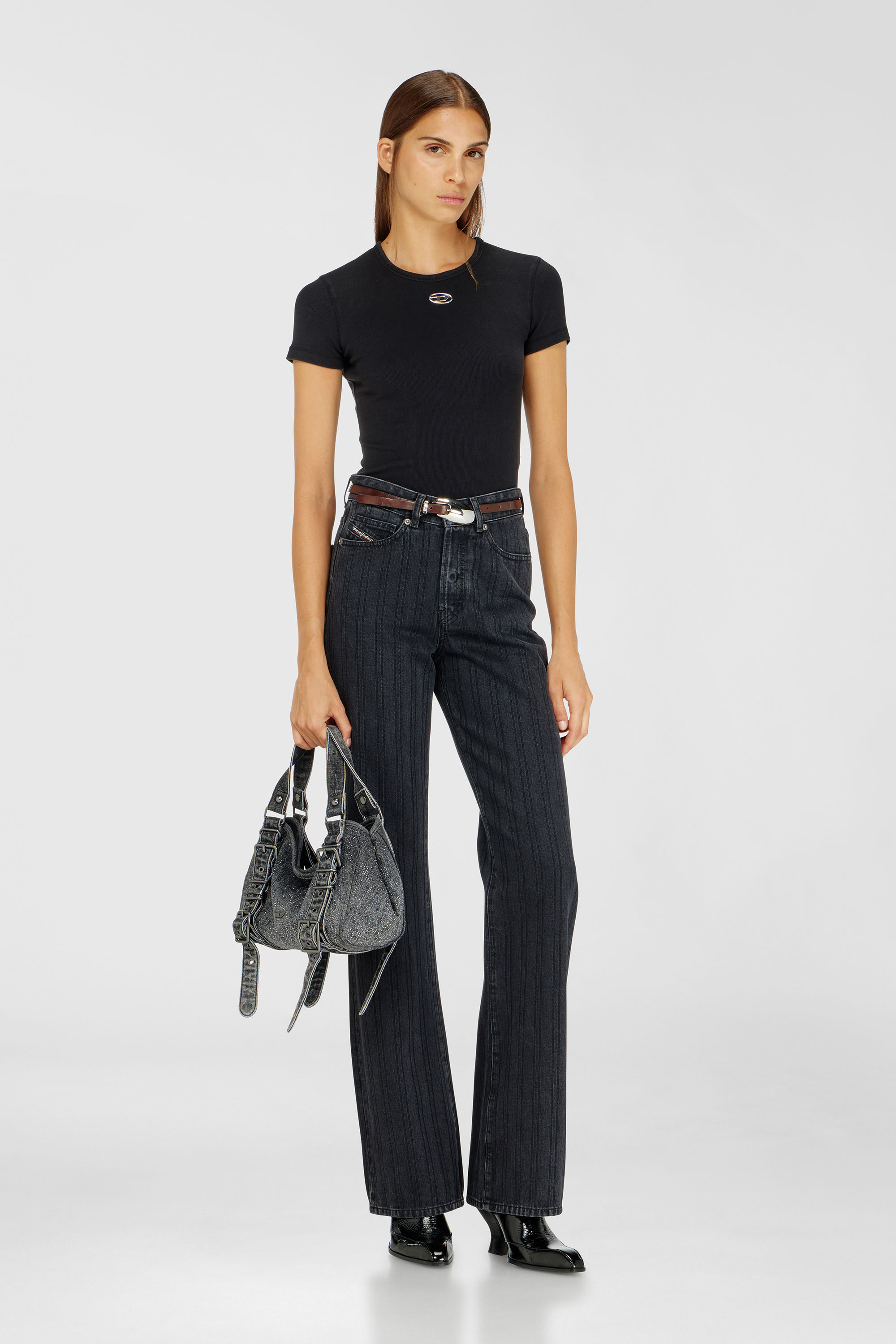 Diesel - D-ONE TOPHANDLE S, D-One-Sac small &agrave; poign&eacute;e sup&eacute;rieure en denim solaris&eacute; orn&eacute; de cristaux Femme in Noir - 3