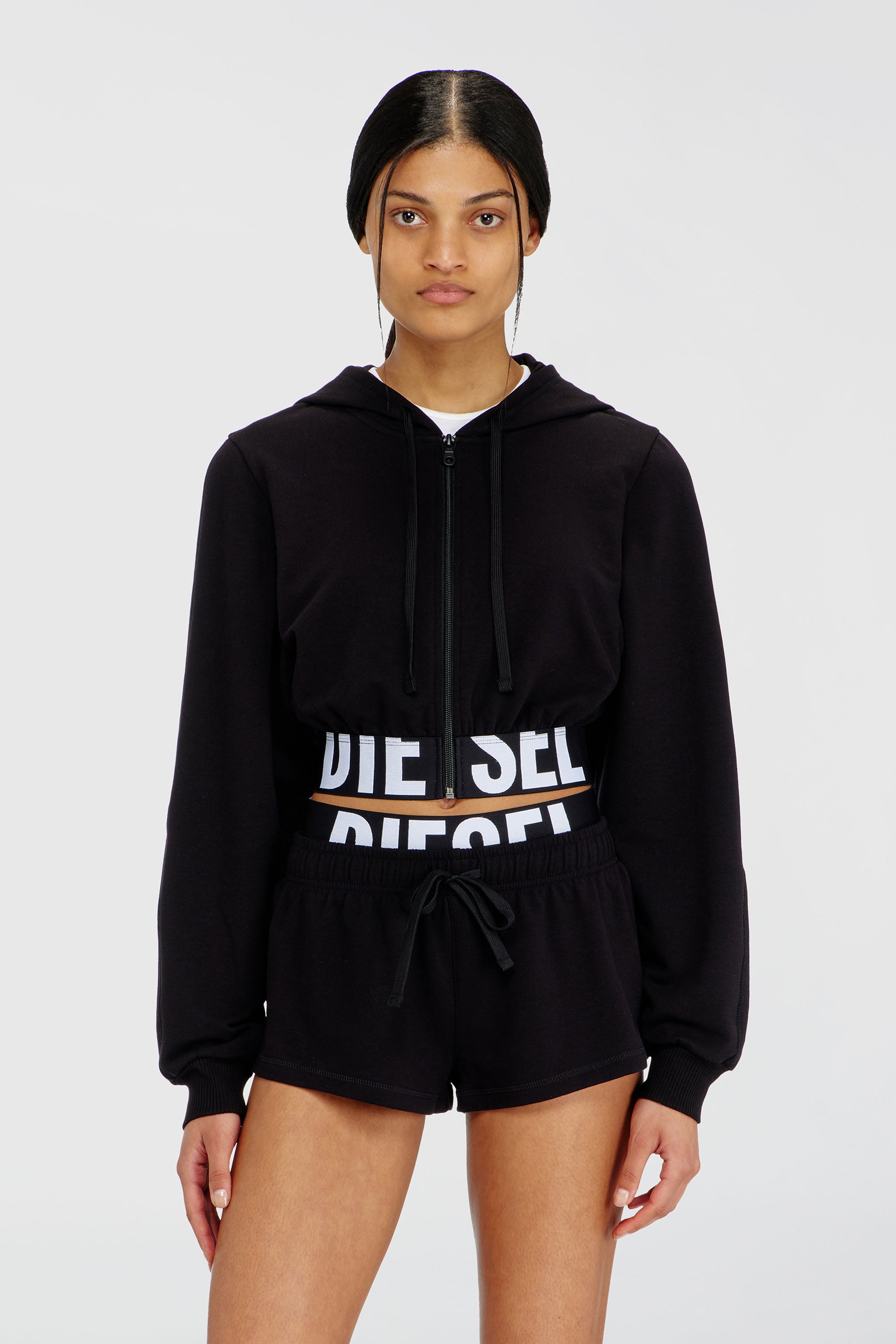 Diesel - NIKA-D-POP, Felpa cropped con banda logo Donna in Nero - 1