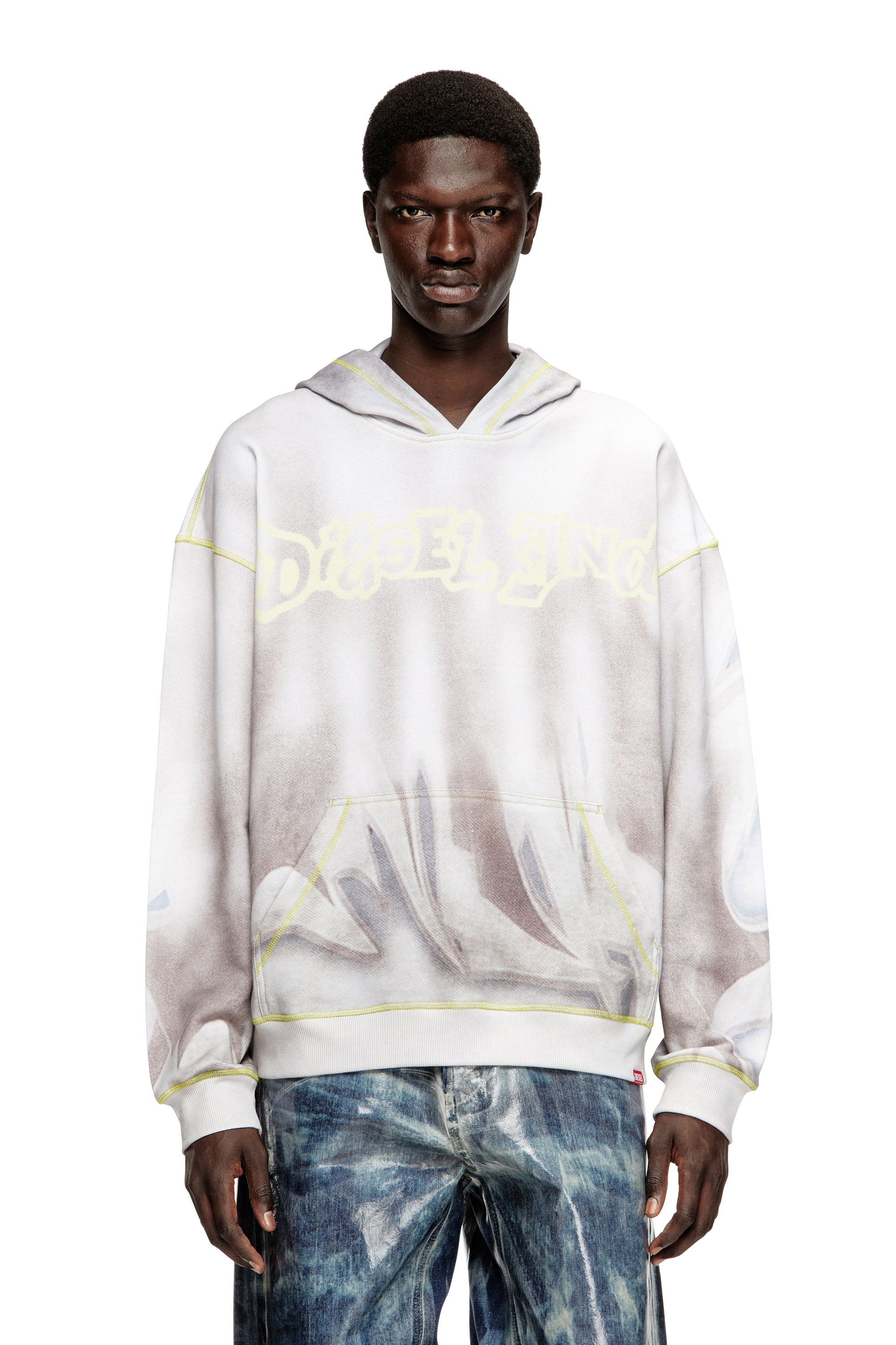 Diesel - S-BOXT-HOOD-SHOW, Herren Kapuzenpullover mit Graffiti-Print in Hellgrau - 1