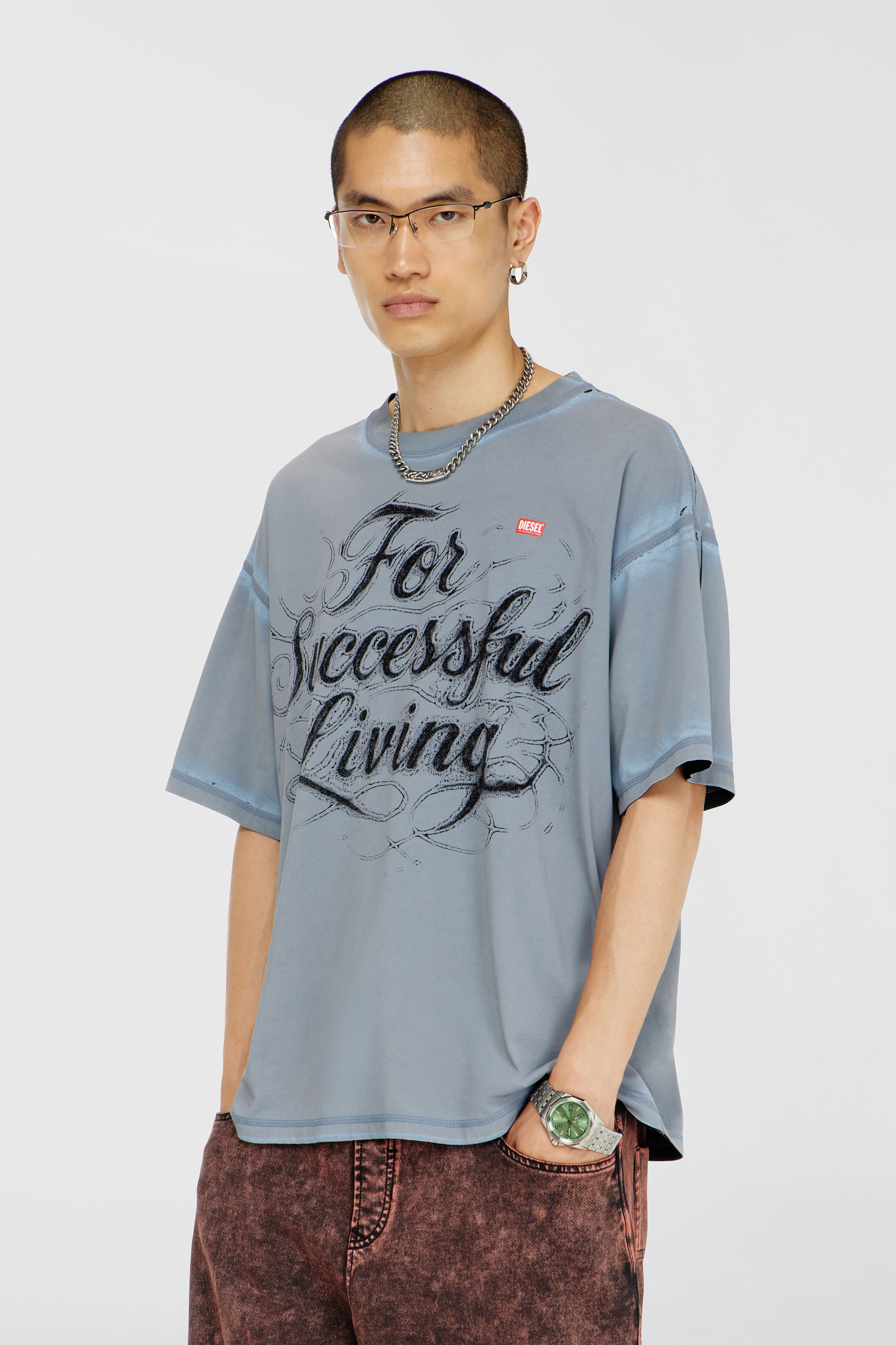 Diesel - T-BOXT-AA8, T-shirt avec imprim&eacute; For Successful Living Homme in Gris - 1