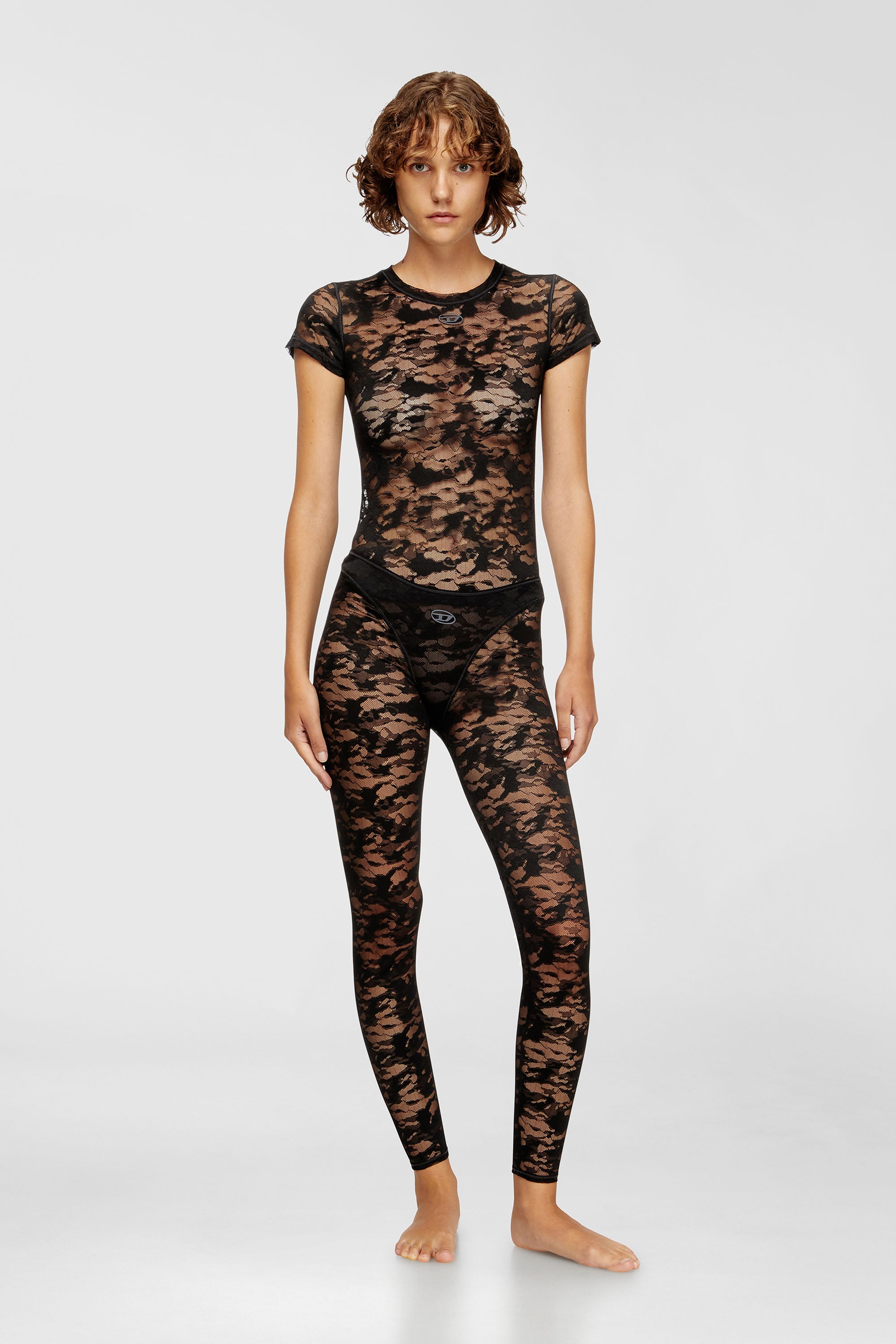 Diesel - KASIA-UTLT, T-shirt in pizzo camouflage Donna in Nero - 2