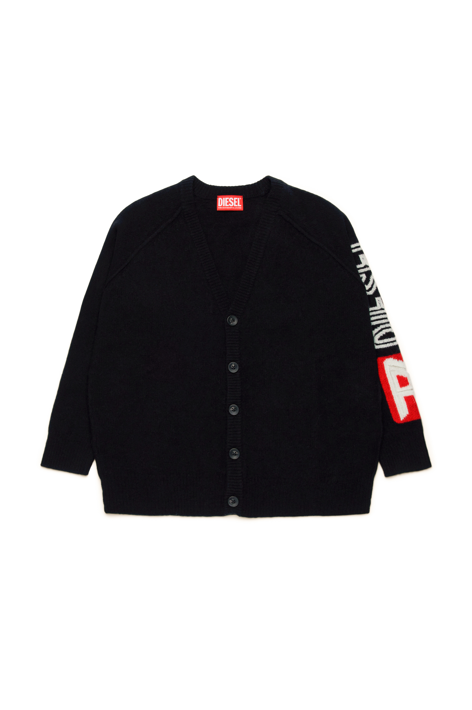 Diesel - KMSARRI, Woman Wool cardigan with logo intarsia in Black - Image 1