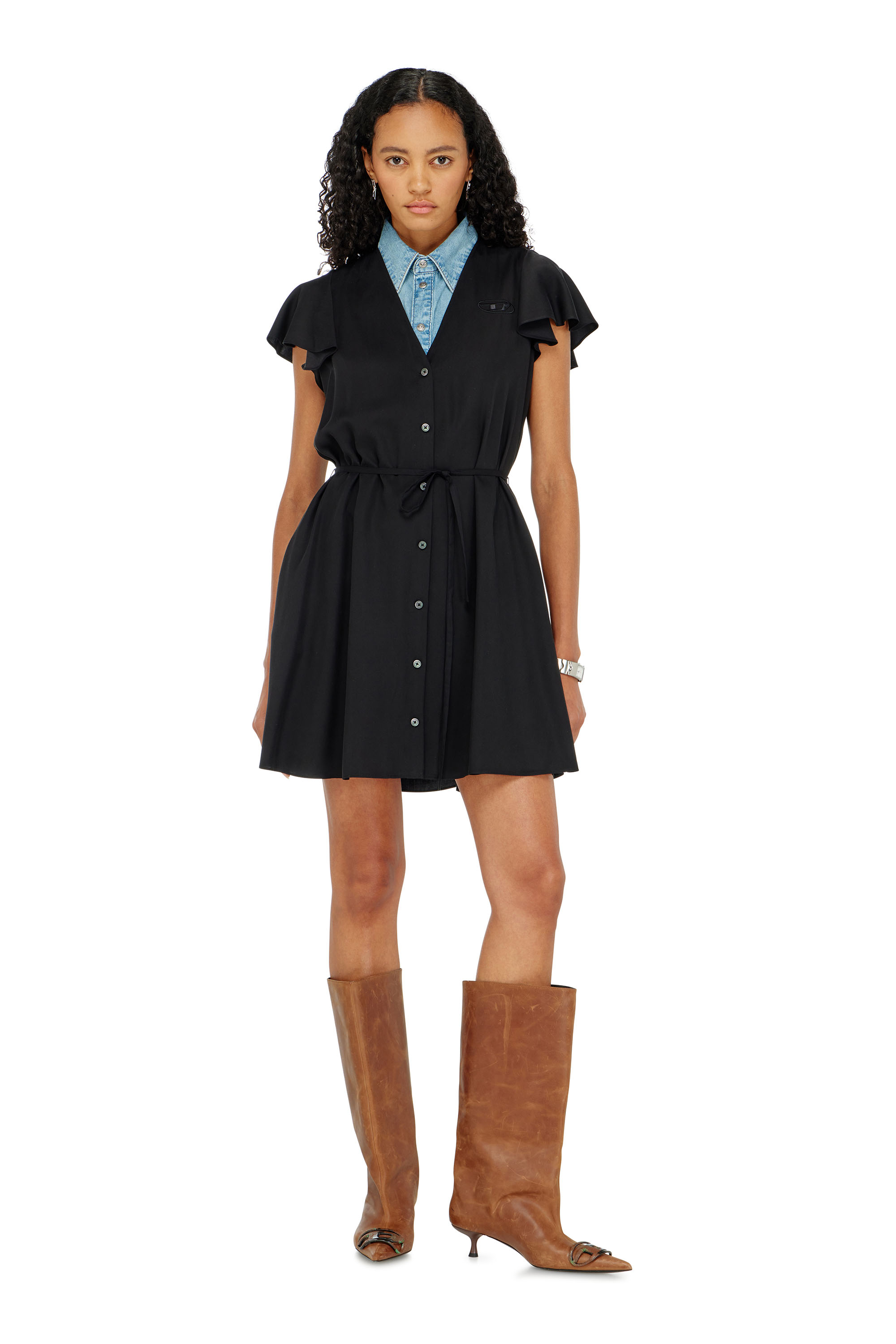 Diesel - D-AIKIRI, Damen Cuprokleid mit V-Ausschnitt und Kn&ouml;pfen vorne in Schwarz - 3