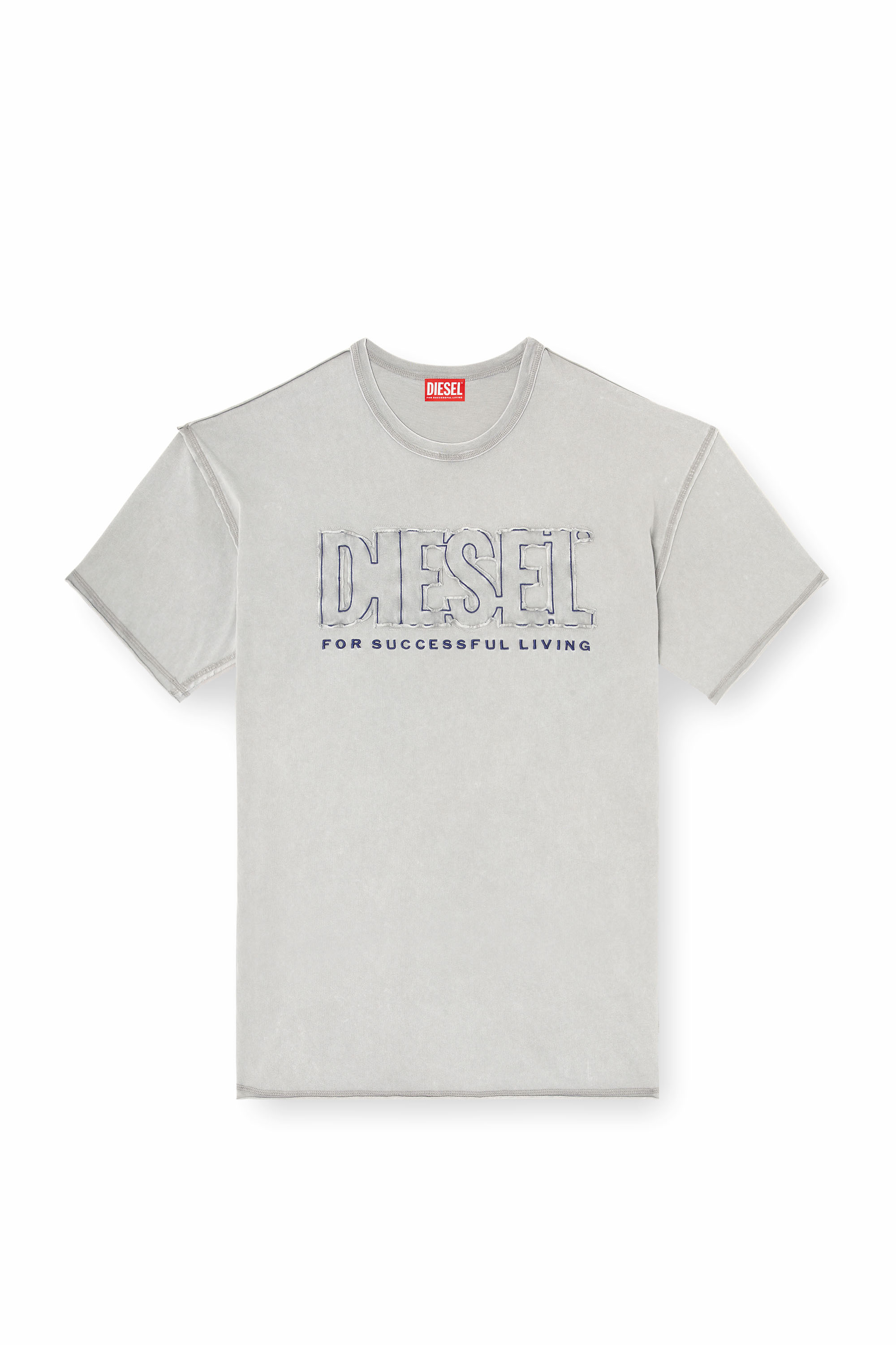 Diesel - T-RAWBOXT, T-shirt con logo applicato e bordo grezzo Uomo in Grigio - 3
