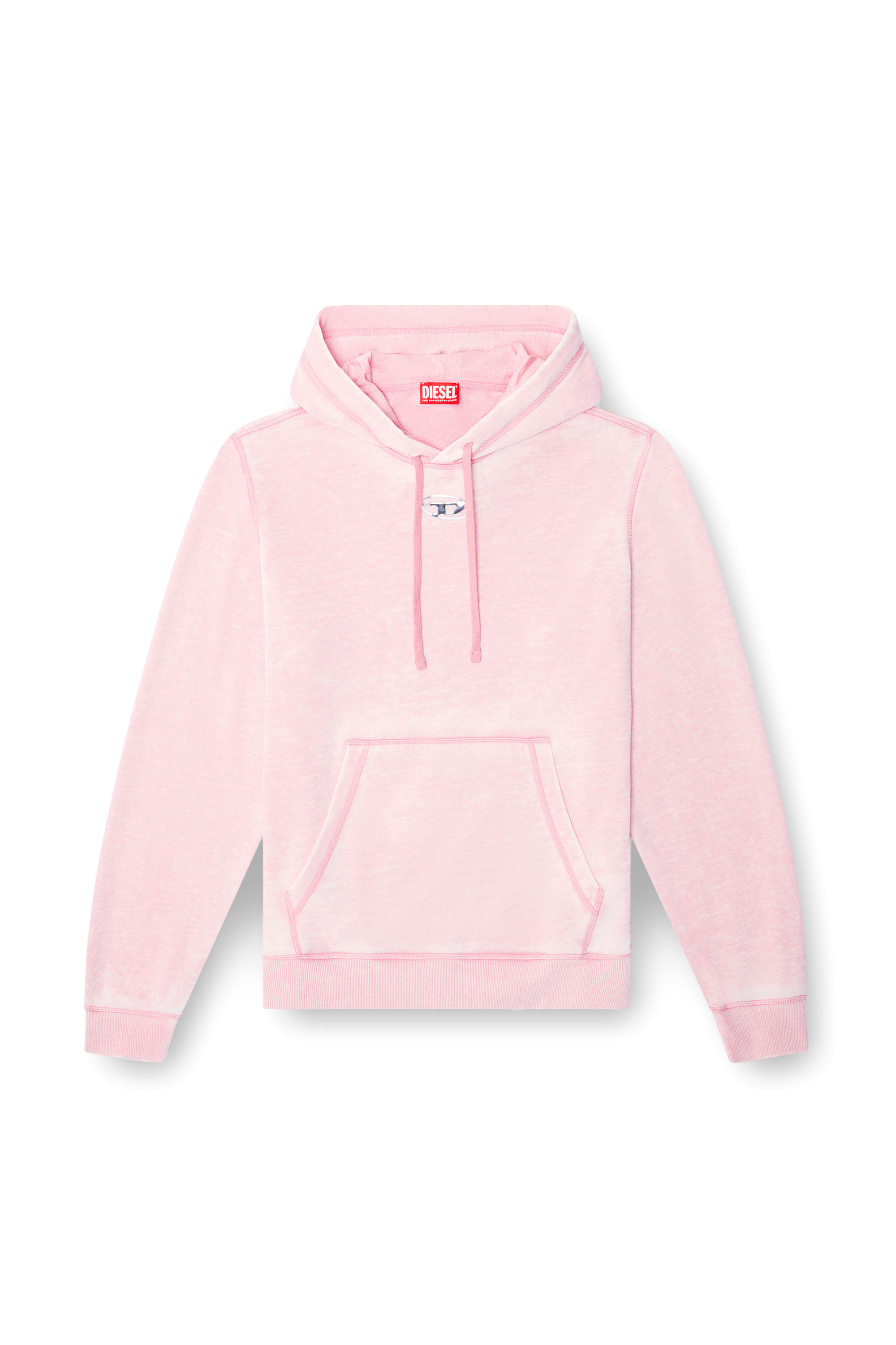 Diesel - S-GINN-HOOD-PAK, Hoodie con burnout e logo effetto cromato Uomo in Rosa - 3