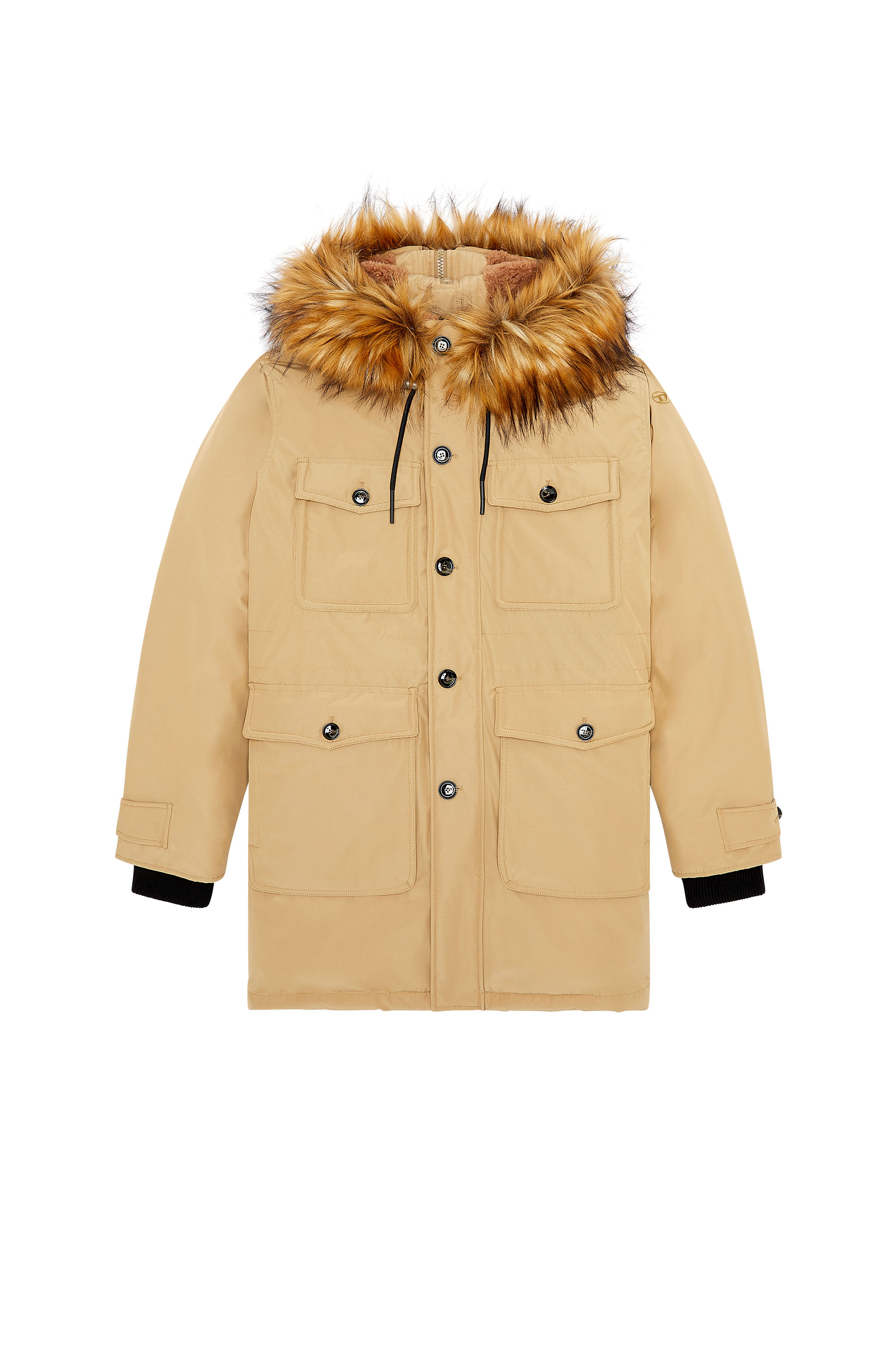 Diesel - W-JORGY, Parka matelassée avec bordure pelucheuse sur la capuche Homme in Marron - 2