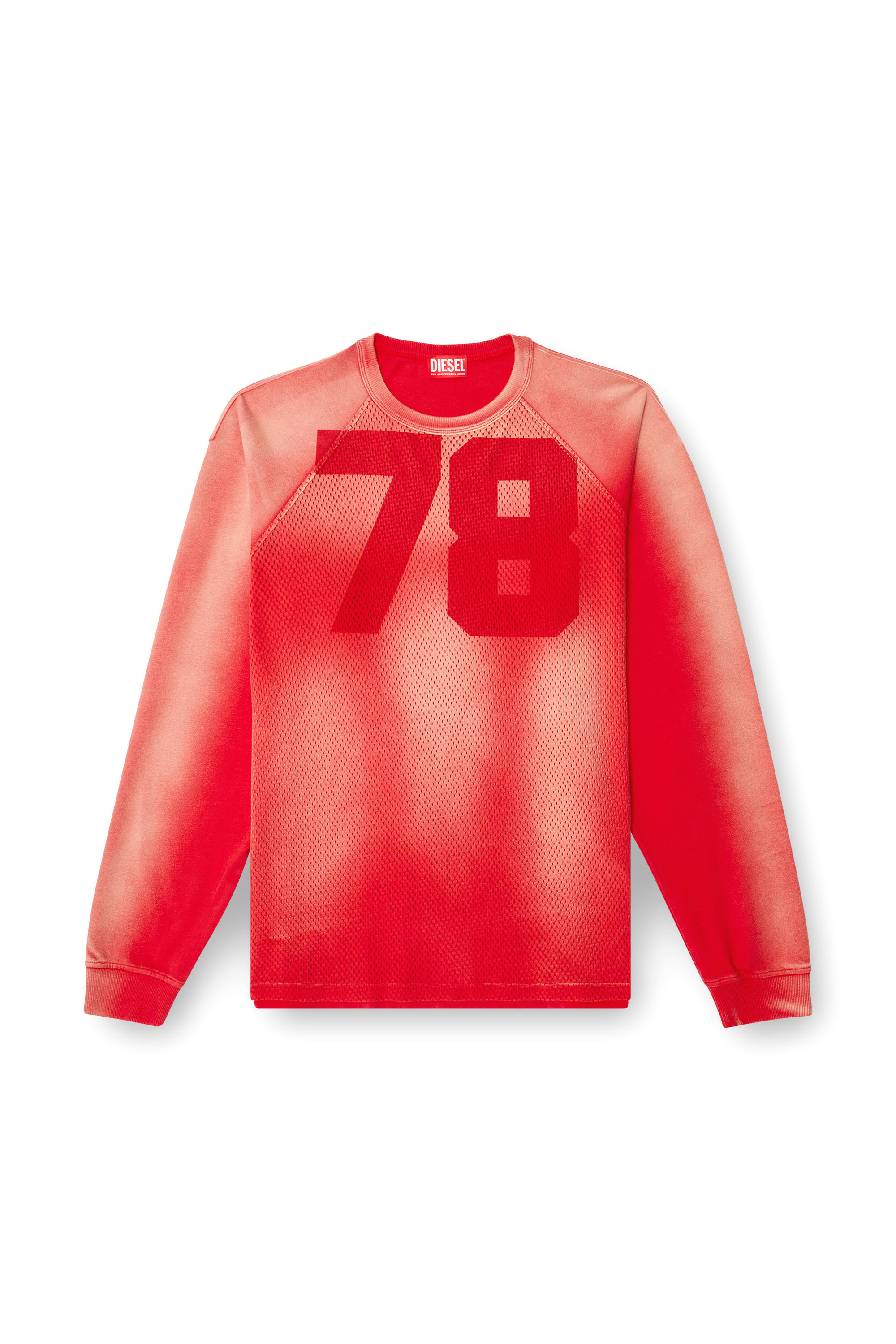 Diesel - T-ROXTER-LS-MESH, T-shirt à manches longues délavé avec devant en mesh Homme in Rouge - 4