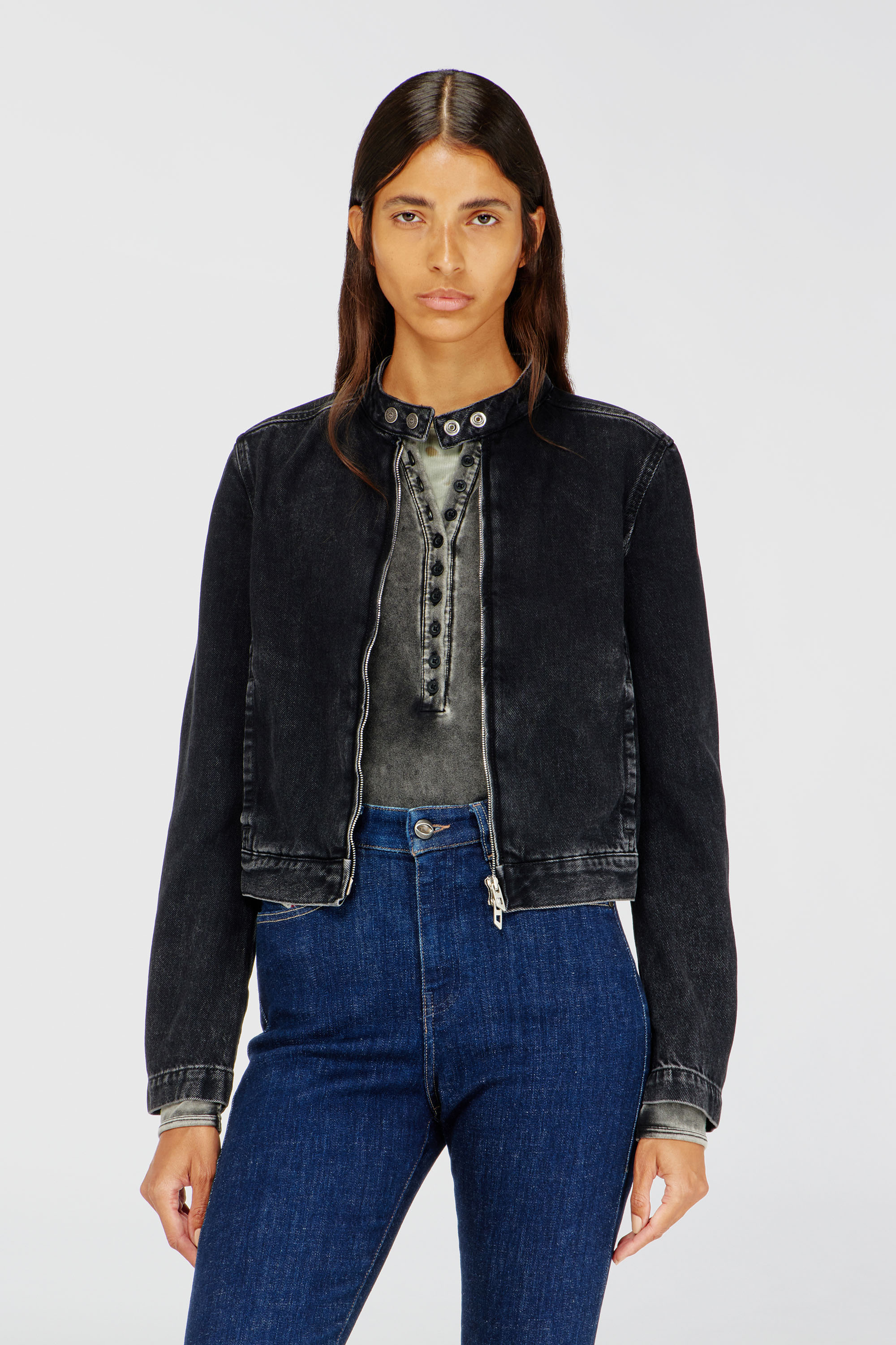 Diesel - DE-MORNIN, Giacca da motociclista in denim lavaggio clean Donna in Nero - 1