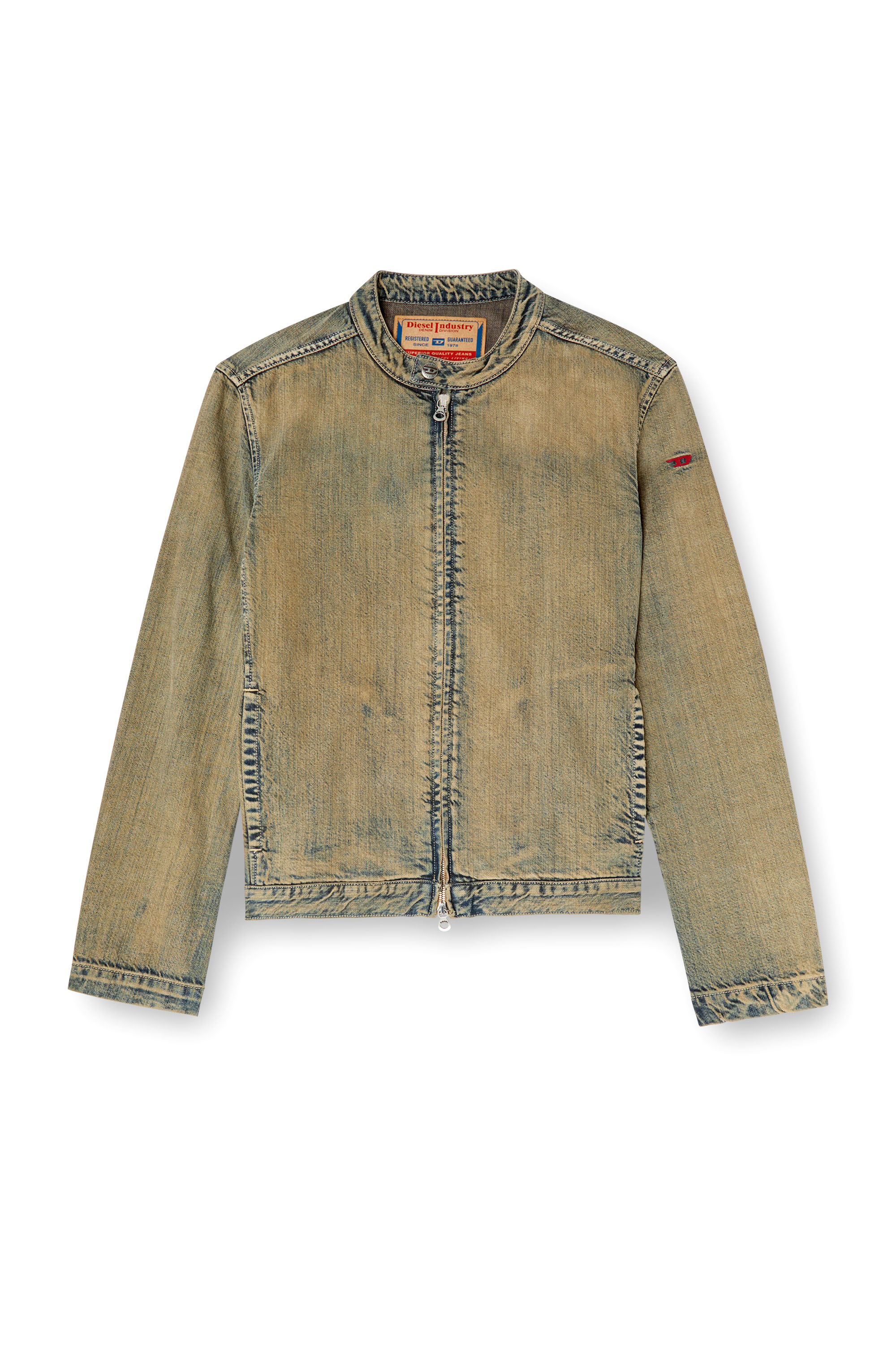 Diesel - D-GLORY, Veste biker en denim brossé doré Homme in Bleu - 3