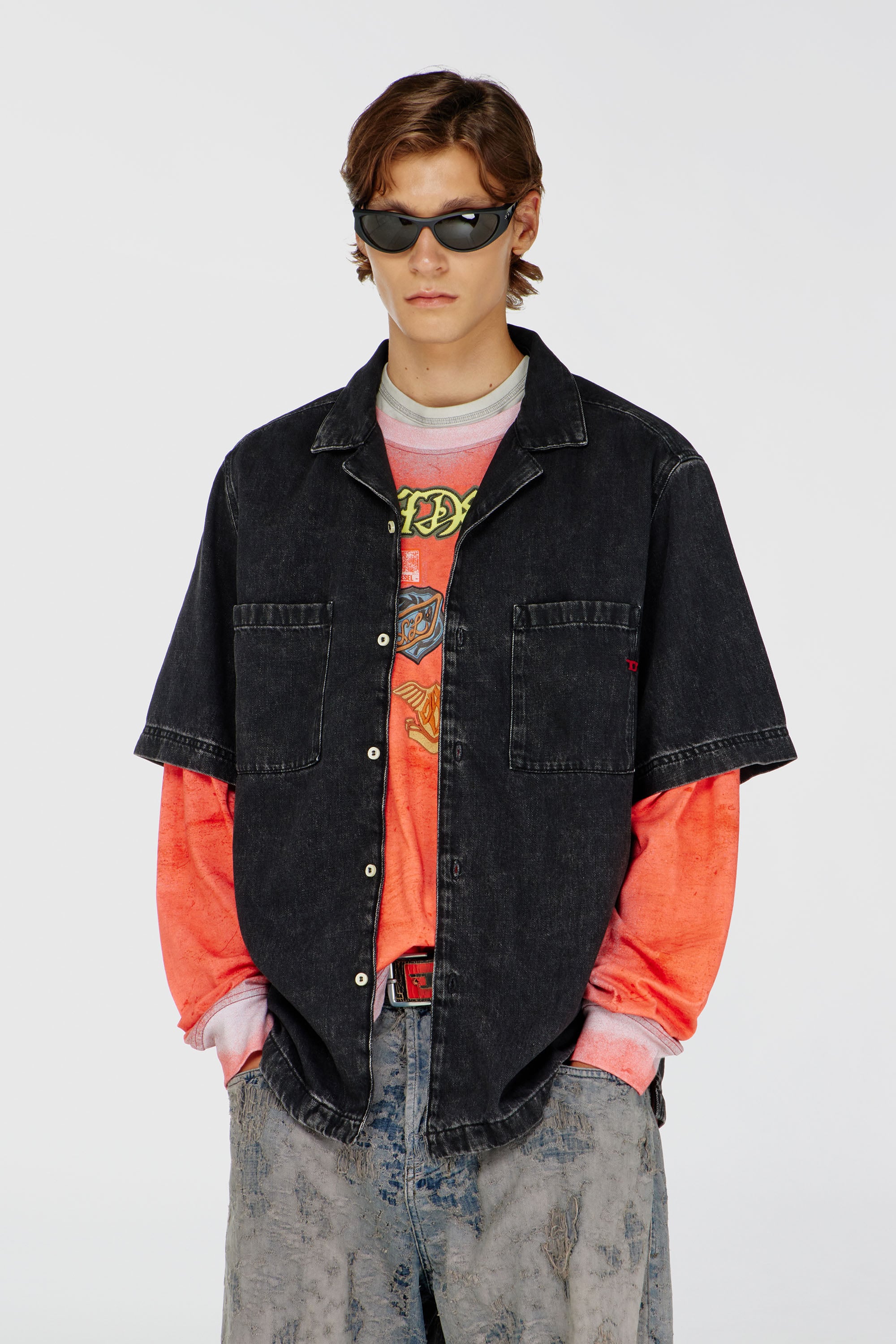 Diesel - D-PAROSHORT, Camicia bowling in denim Uomo in Nero - 1