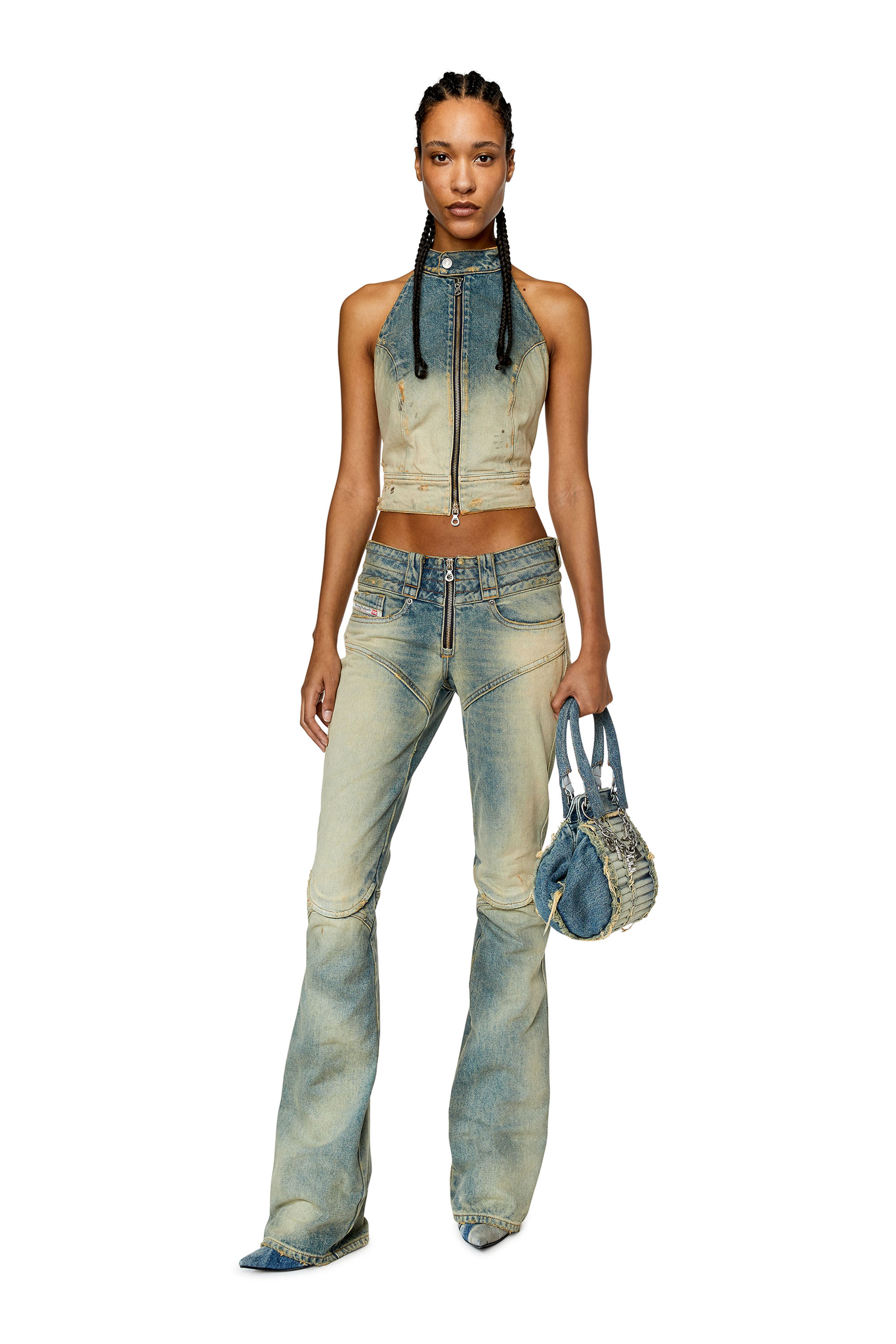 Diesel - DE-BIK-FSC, Top aperto sulla schiena in denim effetto pizzo Donna in Blu - 1