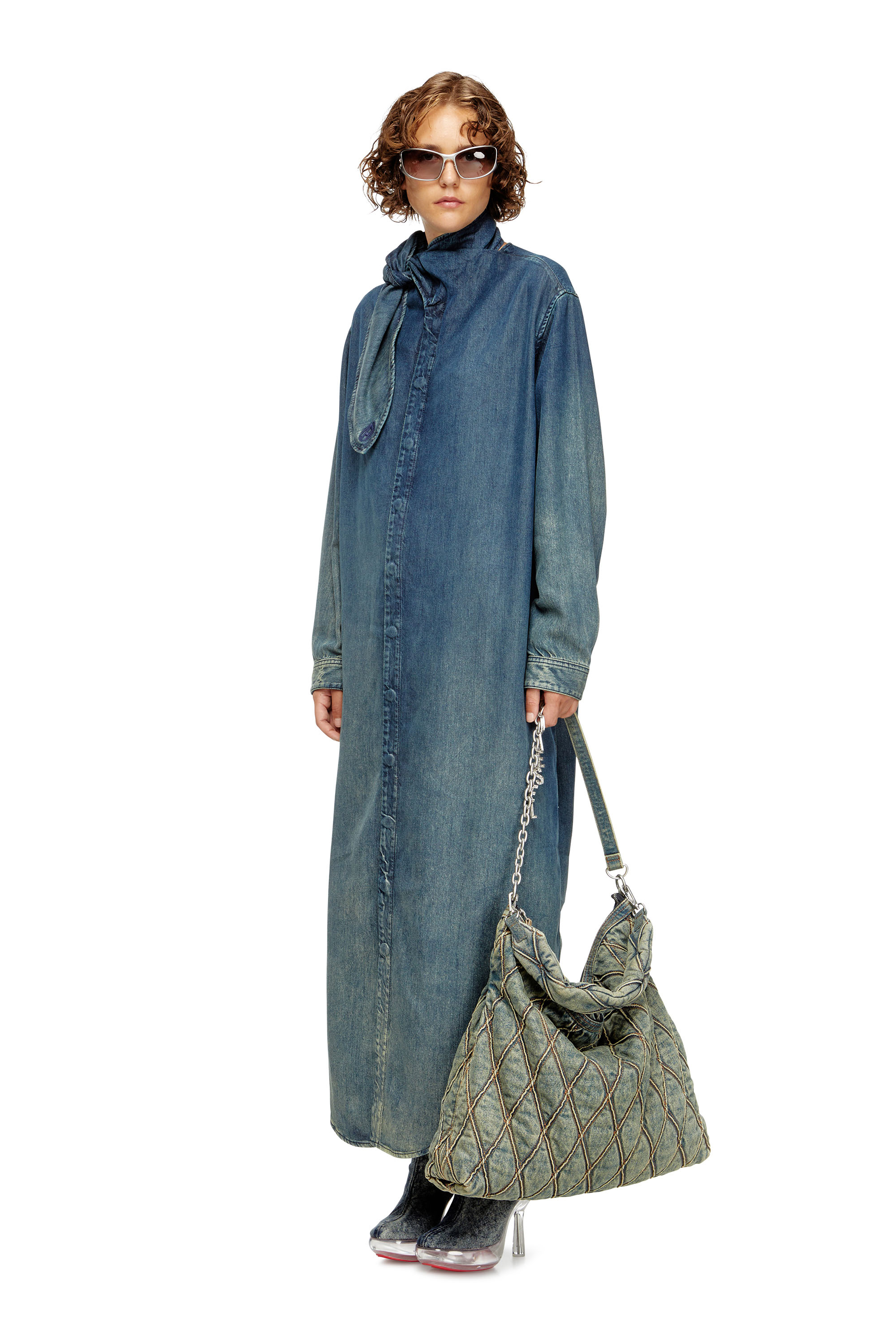 Diesel - D-LAKE PLATFORM MIDB ZIP  STRETCH, D-Lake-Stivaletti platform in denim e plexiglass Donna in Blu - 2