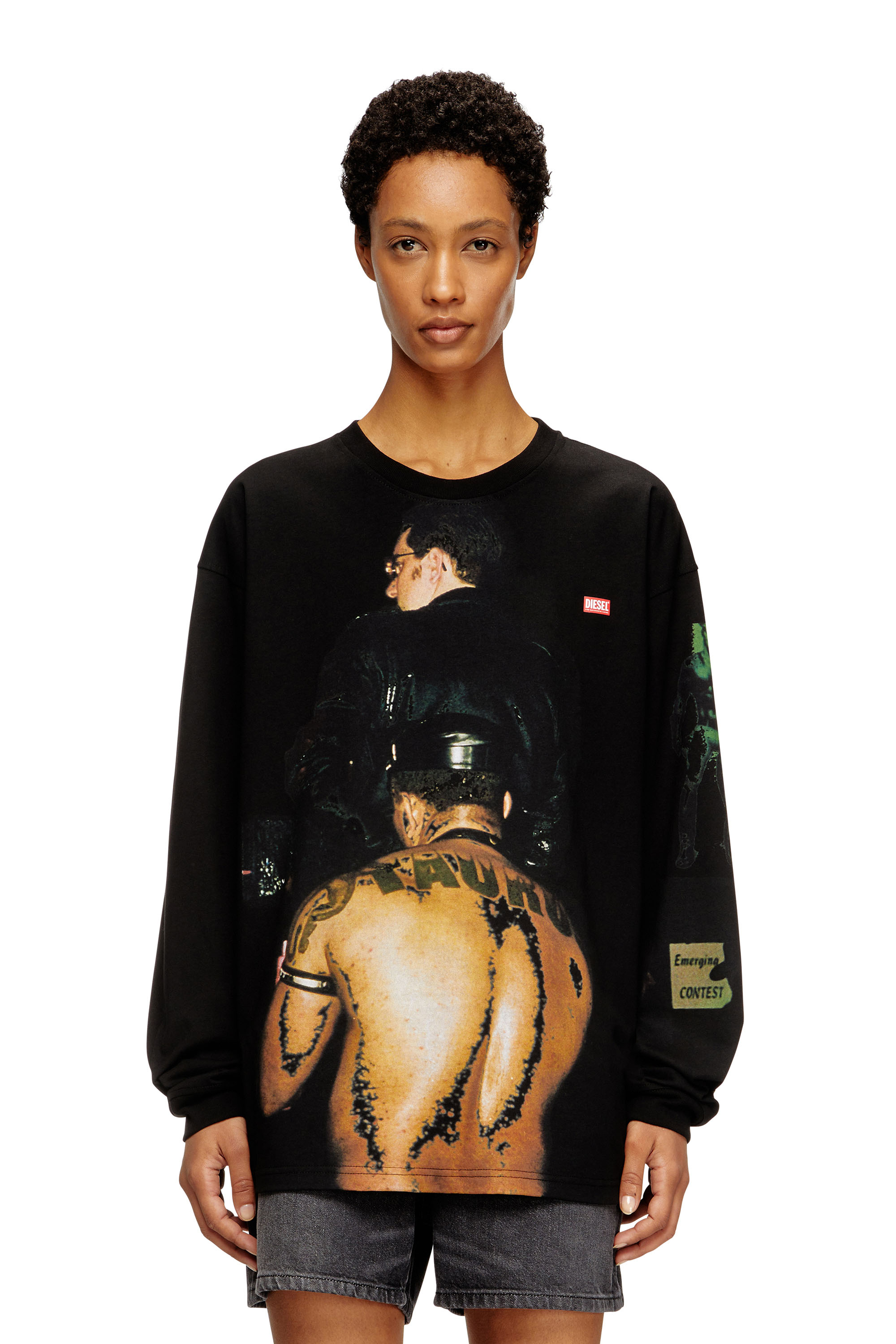 Diesel - PR-T-BOXT-LS-TOM25-1, T-shirt à manches longues avec imprimé graphique Mixte in Noir - 1