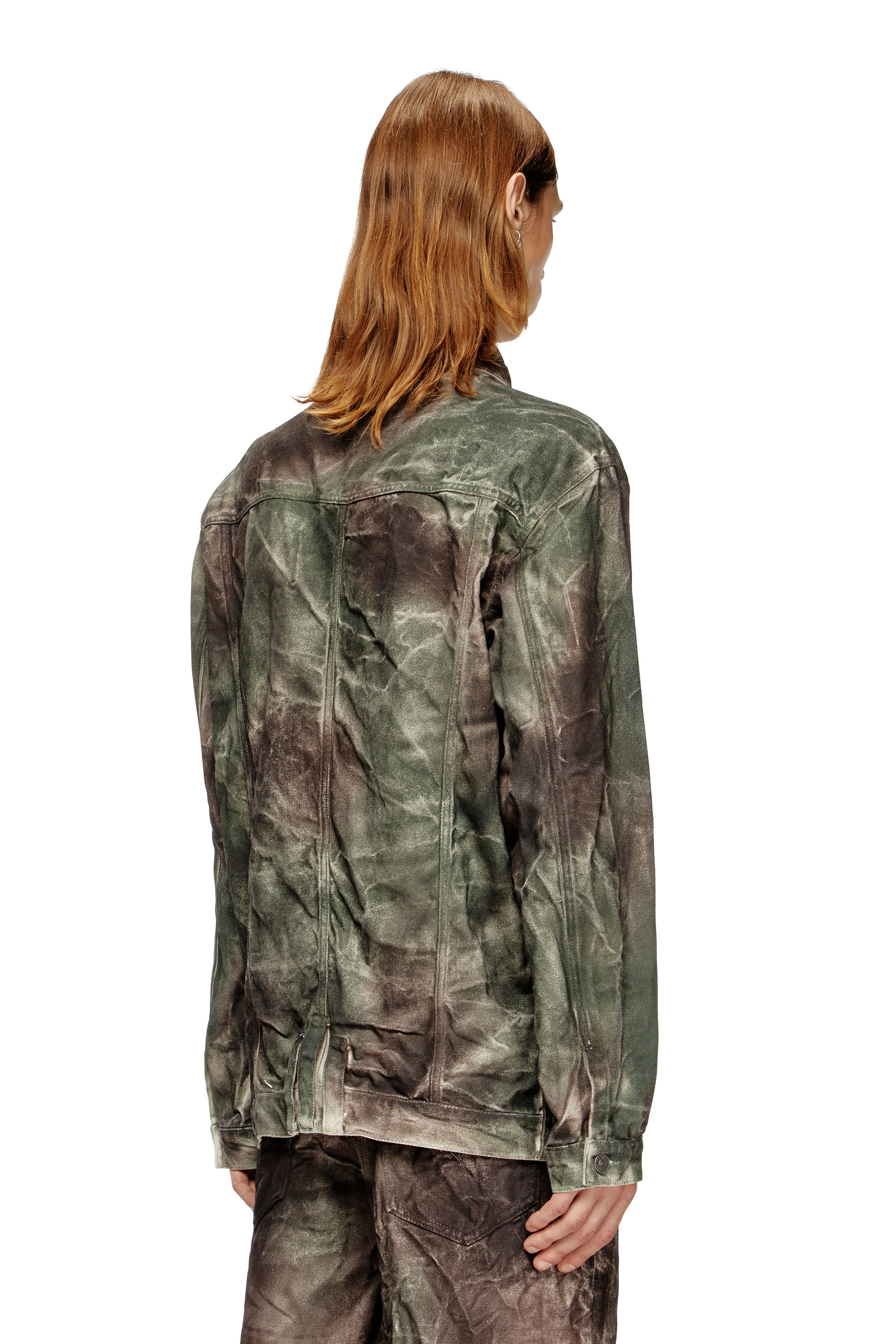 Diesel - J-THUG-JKT, Unisex Trucker-Jacke aus zerknittertem Camouflage-Canvas in Braun/Grün - 4