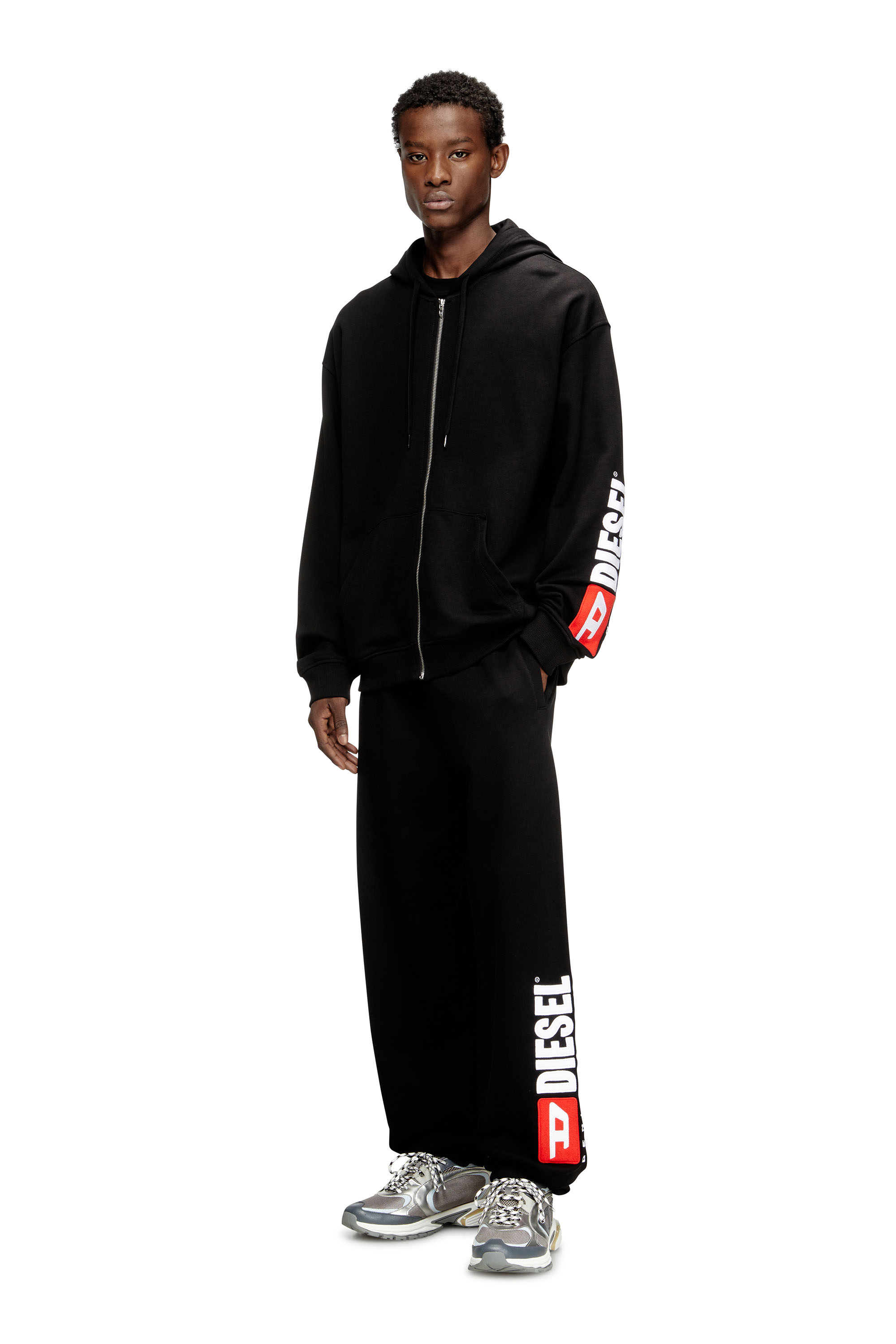 Diesel - S-BOXT-ZIP-HOOD-DIV, Sweat à capuche avec logo brodé Homme in Noir - 1