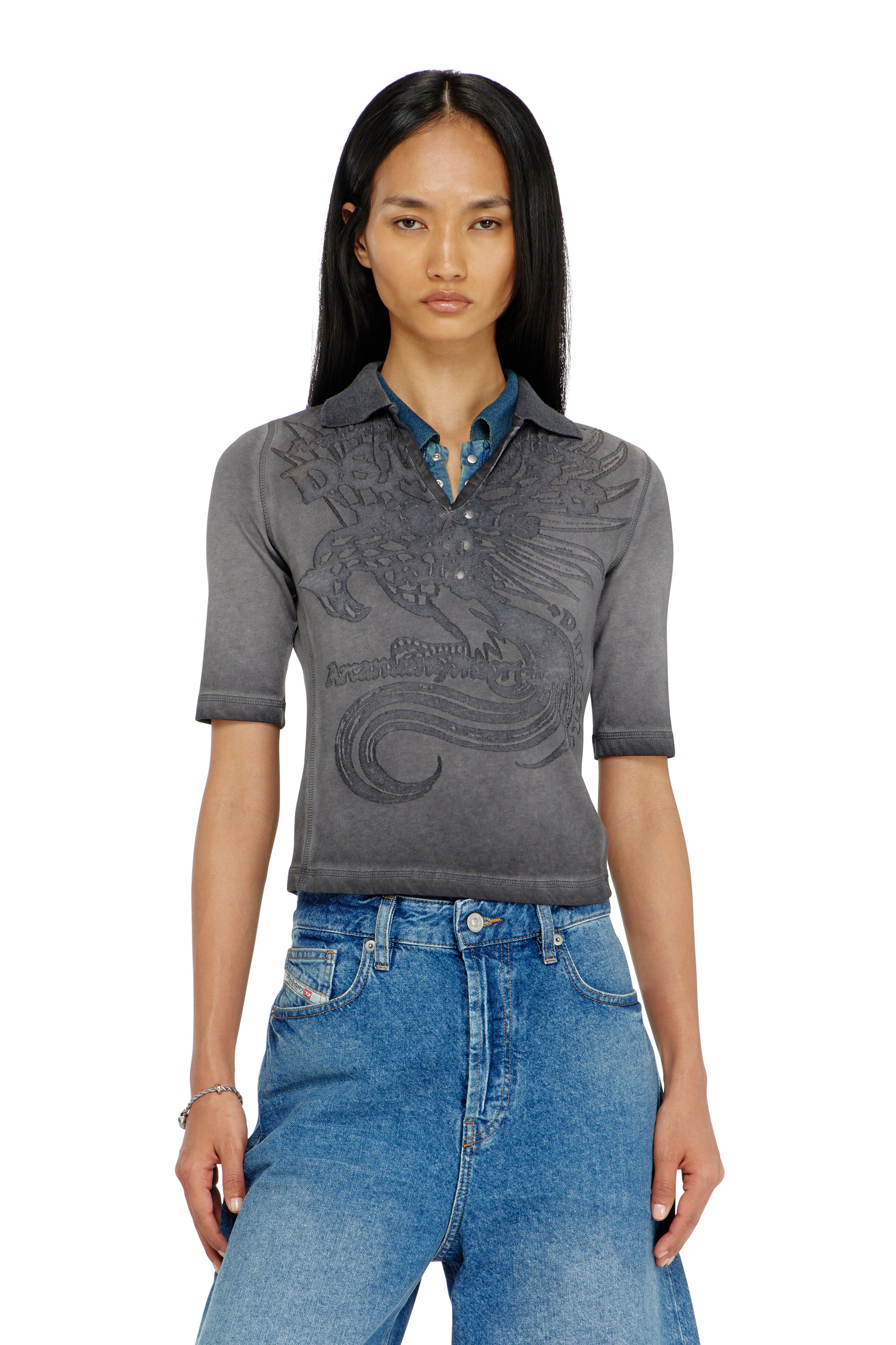 Diesel - T-BEA, Damen Slim-Poloshirt mit d&eacute;vor&eacute;-Print in null - 1