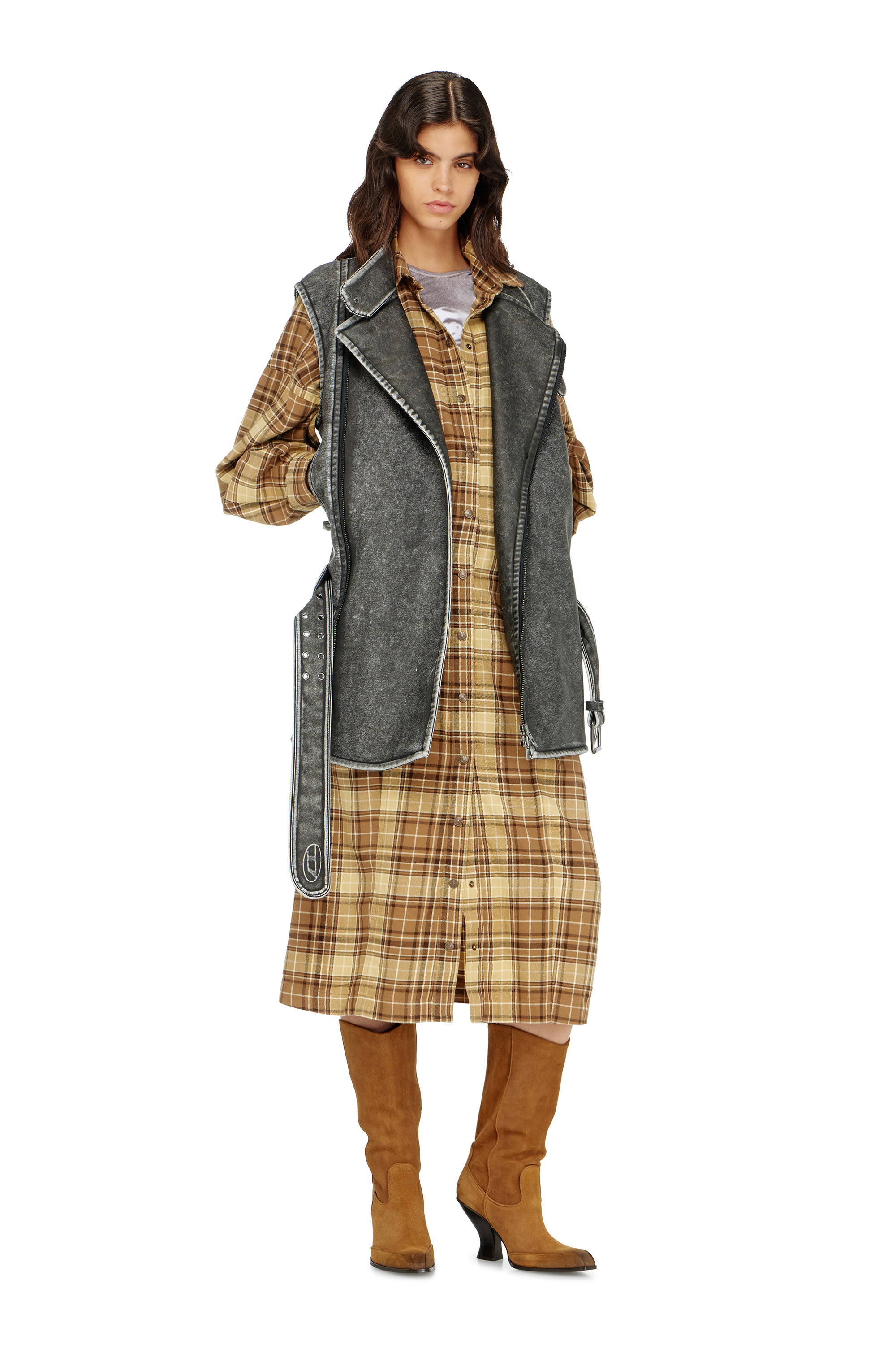 Diesel - D-EDALUS, Robe midi en flanelle &agrave; carreaux avec large ceinture Femme in ToBeDefined - 2