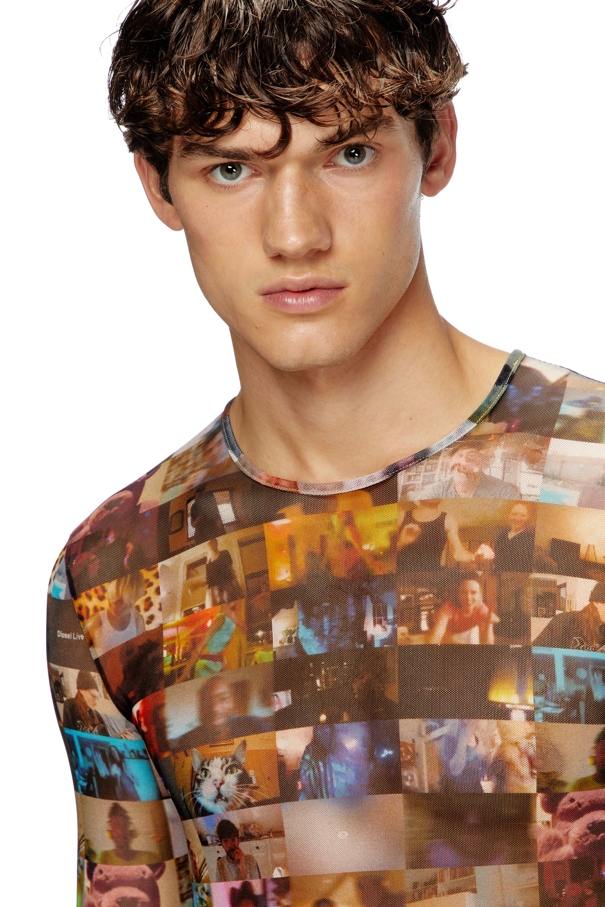 Diesel - T-LIXY, Top in tulle stretch con stampa Livestream Uomo in Multicolor - 5