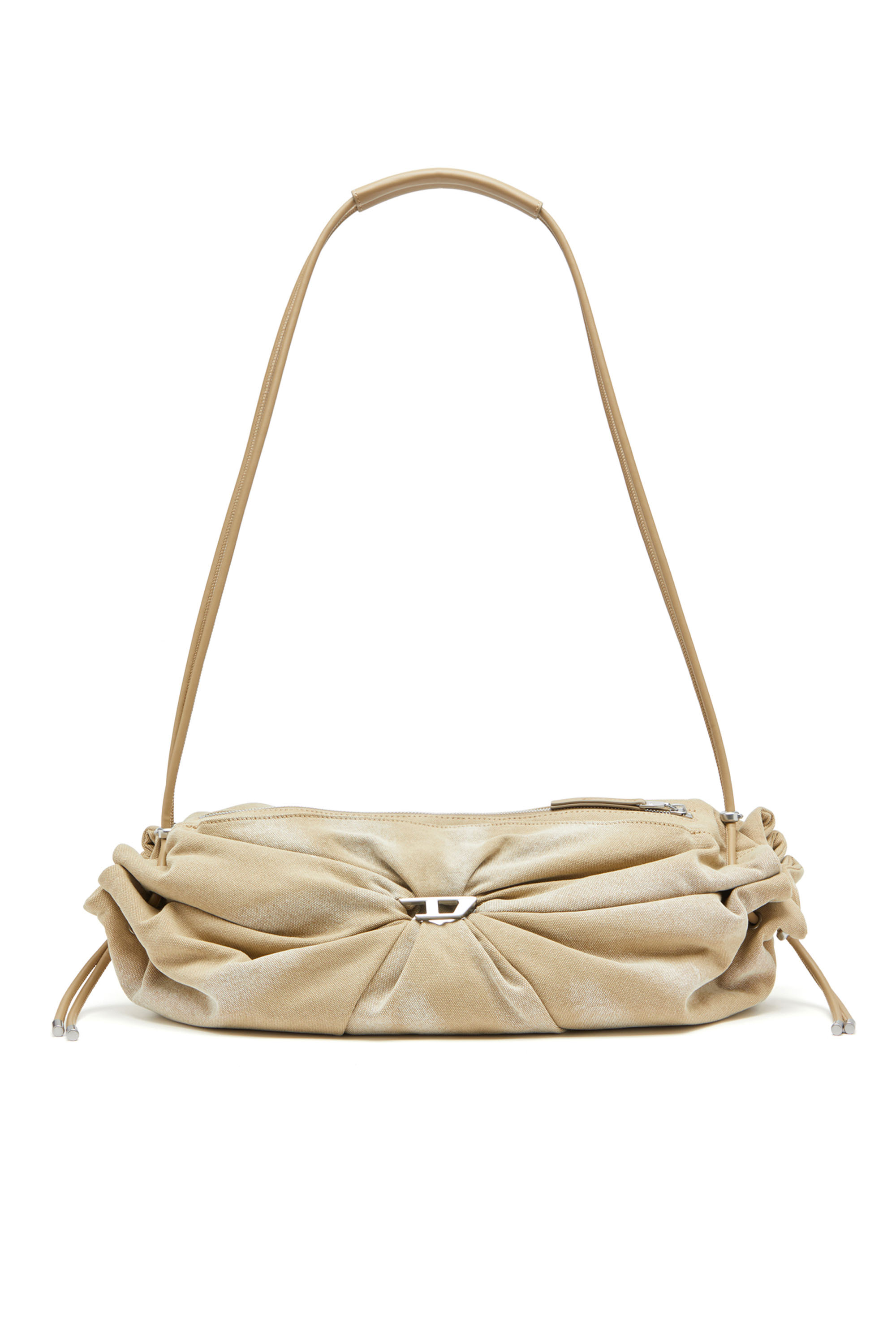 Diesel - SCRUNCH-D CROSSBODY L, Damen Scrunch-D L-Knitter-Seesack aus behandeltem Canvas in Beige - 1