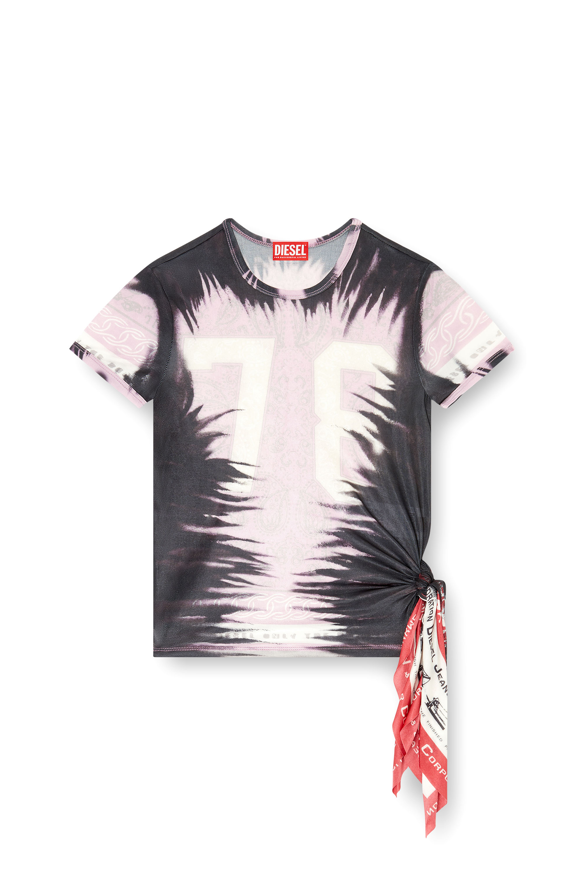 Diesel - T-DASHA, Top drapé avec nœud bandana Femme in Polychrome - 3