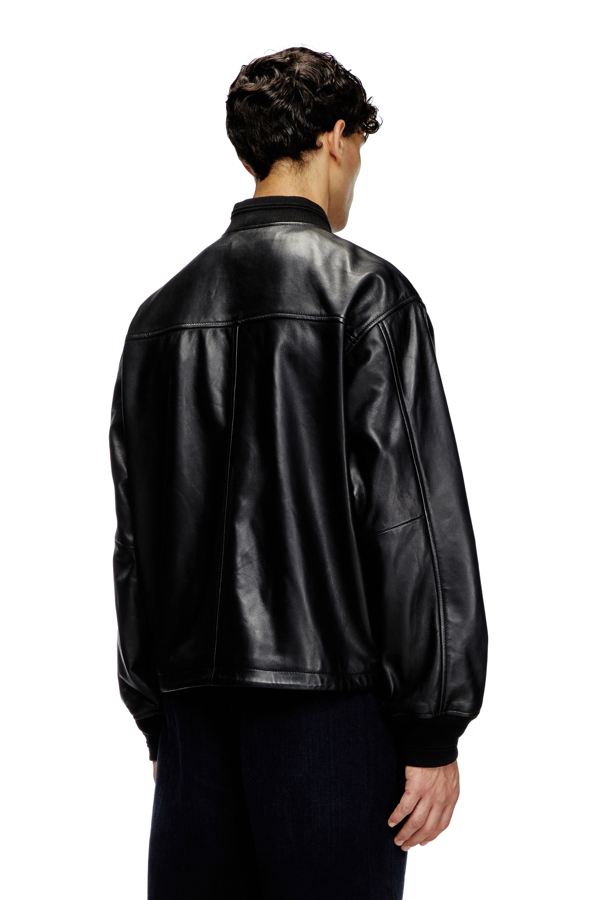 Diesel - L-KHAT, Veste bomber en cuir ciré Homme in Noir - 4