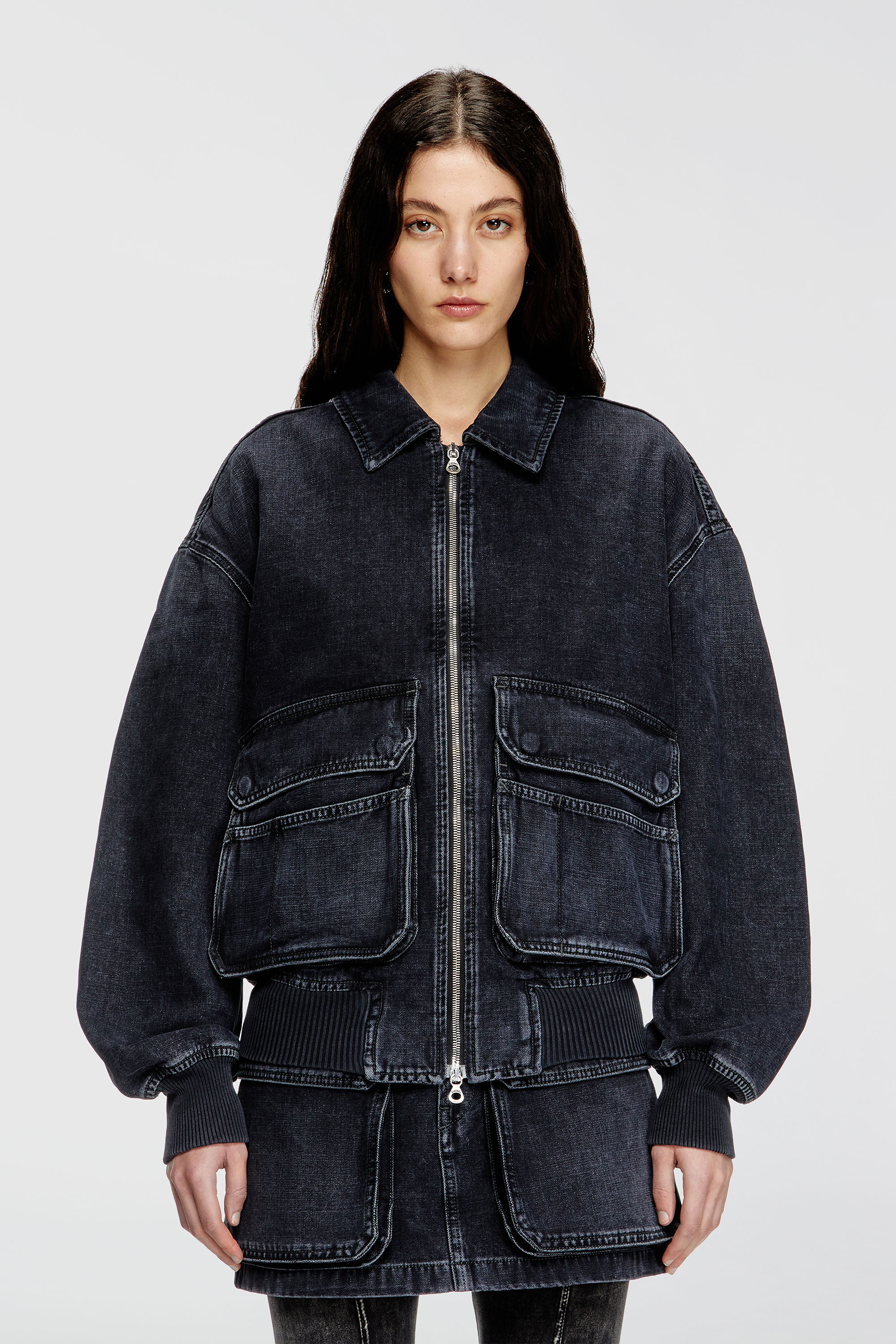 Diesel - D-KURZ, Veste en denim tiss&eacute; batavia Mixte in Noir - 1