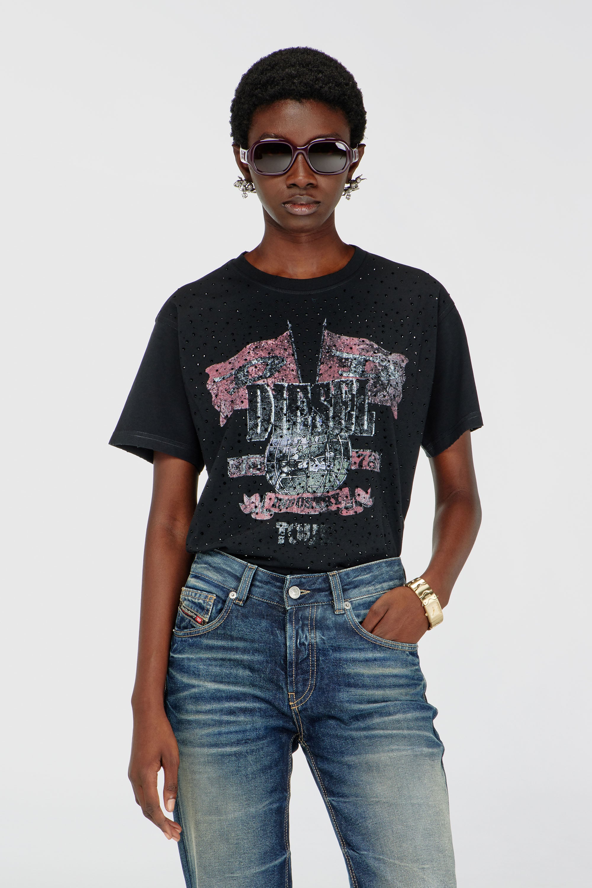 Diesel - T-MARLY, T-shirt con grafiche concerto e cristalli Donna in ToBeDefined - 1