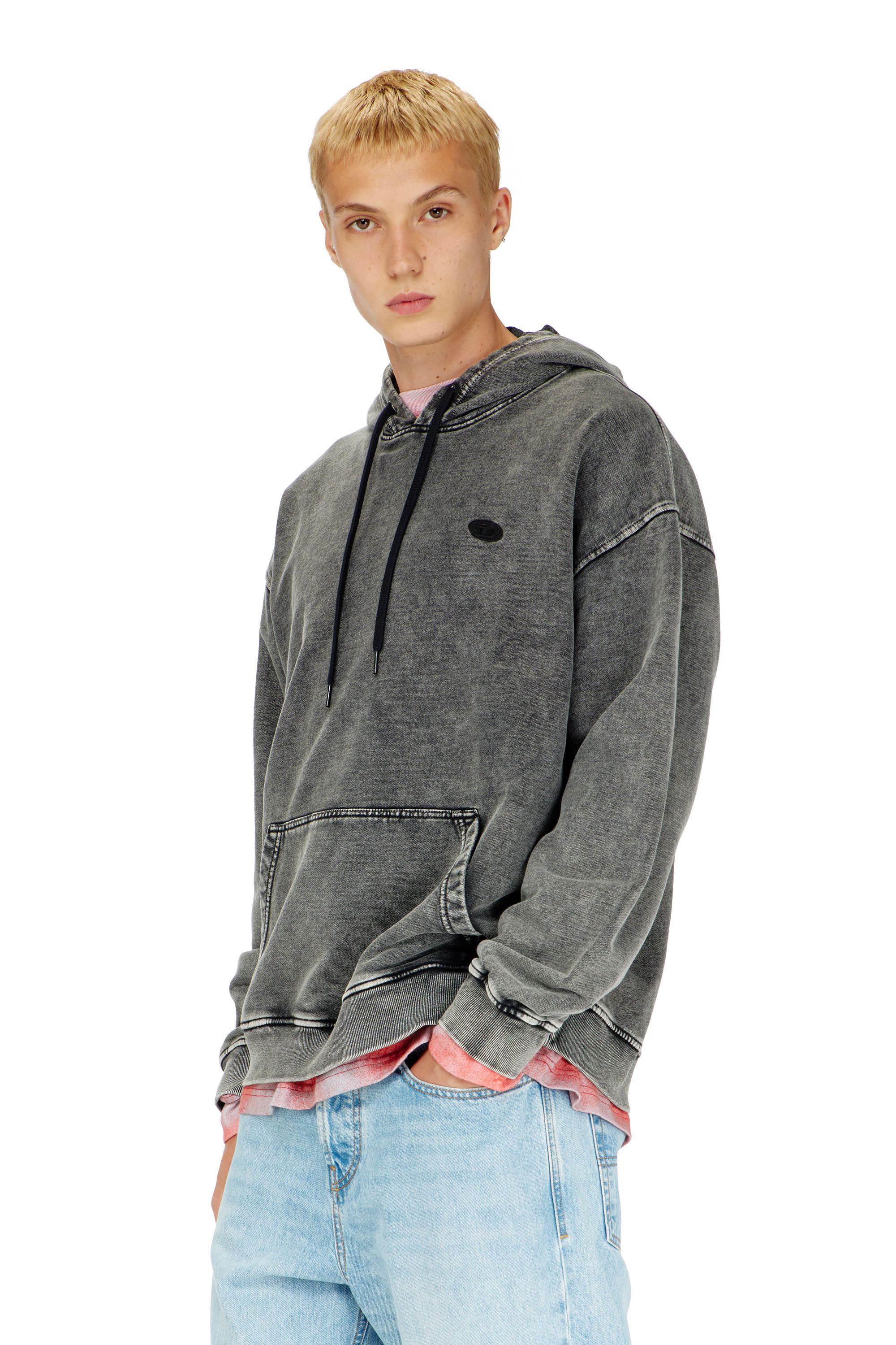 Diesel - S-BOXT-HOOD-DEN, Sweat &agrave; dos patchwork coup&eacute; brut Homme in Gris - 1