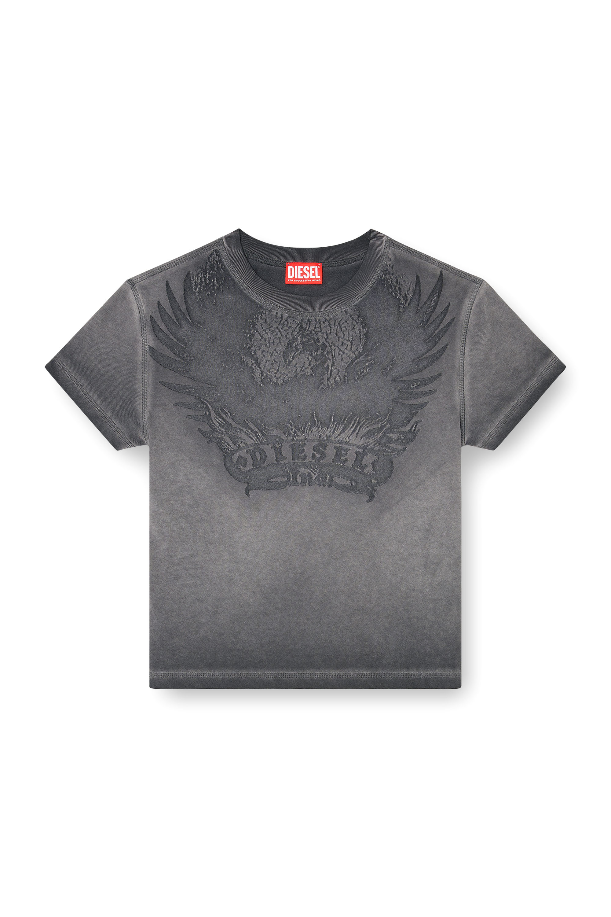 Diesel - T-ILA-AA7, Damen Slim T-shirt mit d&eacute;vor&eacute; Phoenix in Dunkelgrau - 2