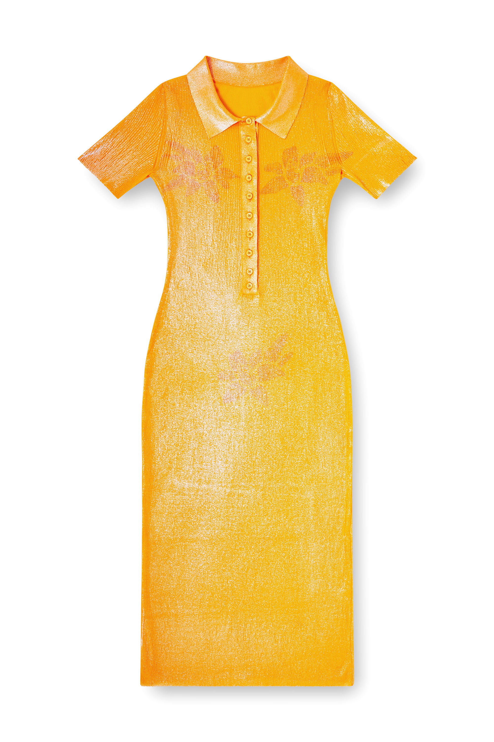 Diesel - M-ORANGE-KG, Robe polo en maille irisée à imprimé lotus Femme in Orange - 3