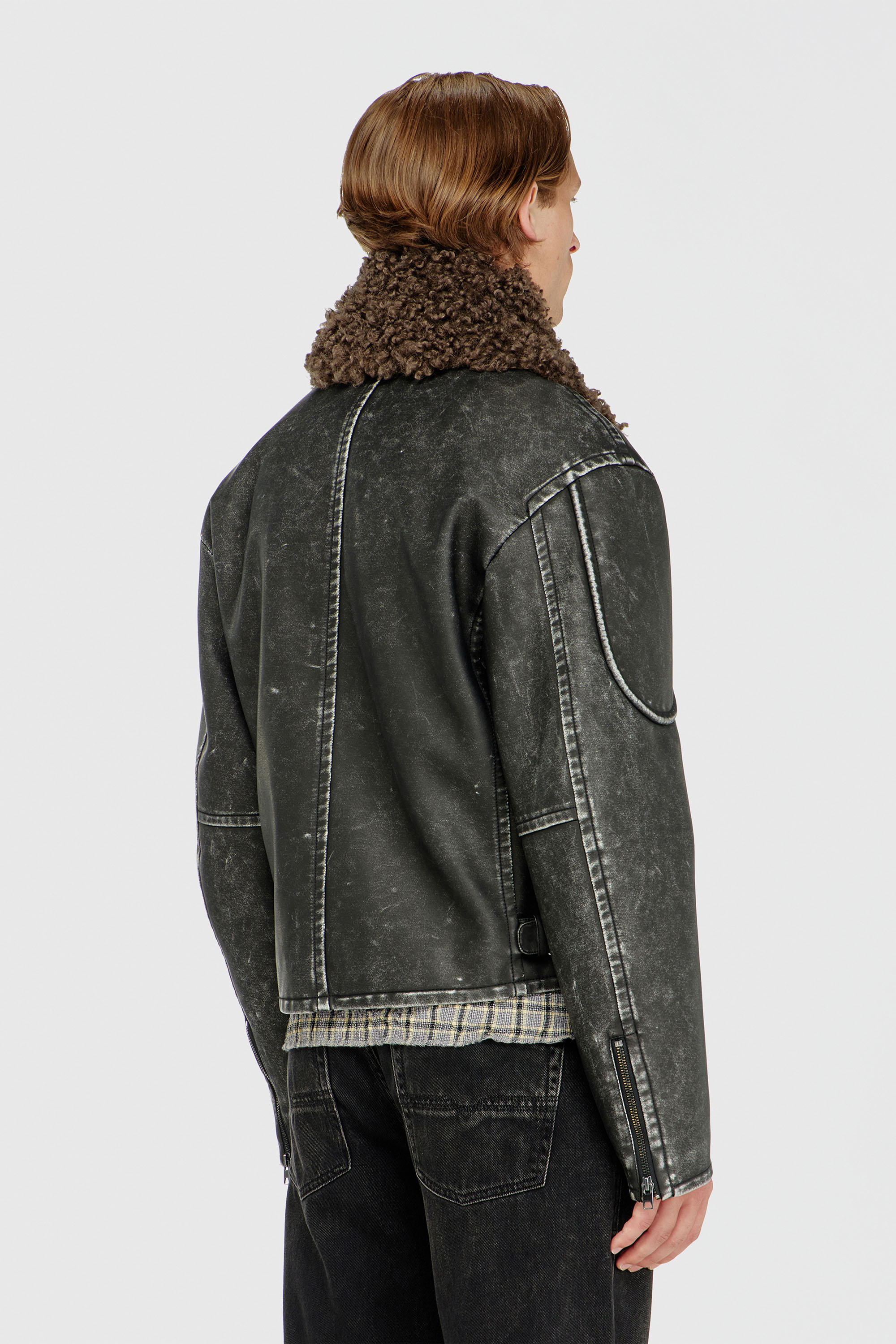 Diesel - W-ALEX, Herren Biker jacket mit abnehmbarem Kragen in Dunkelgrau - 4