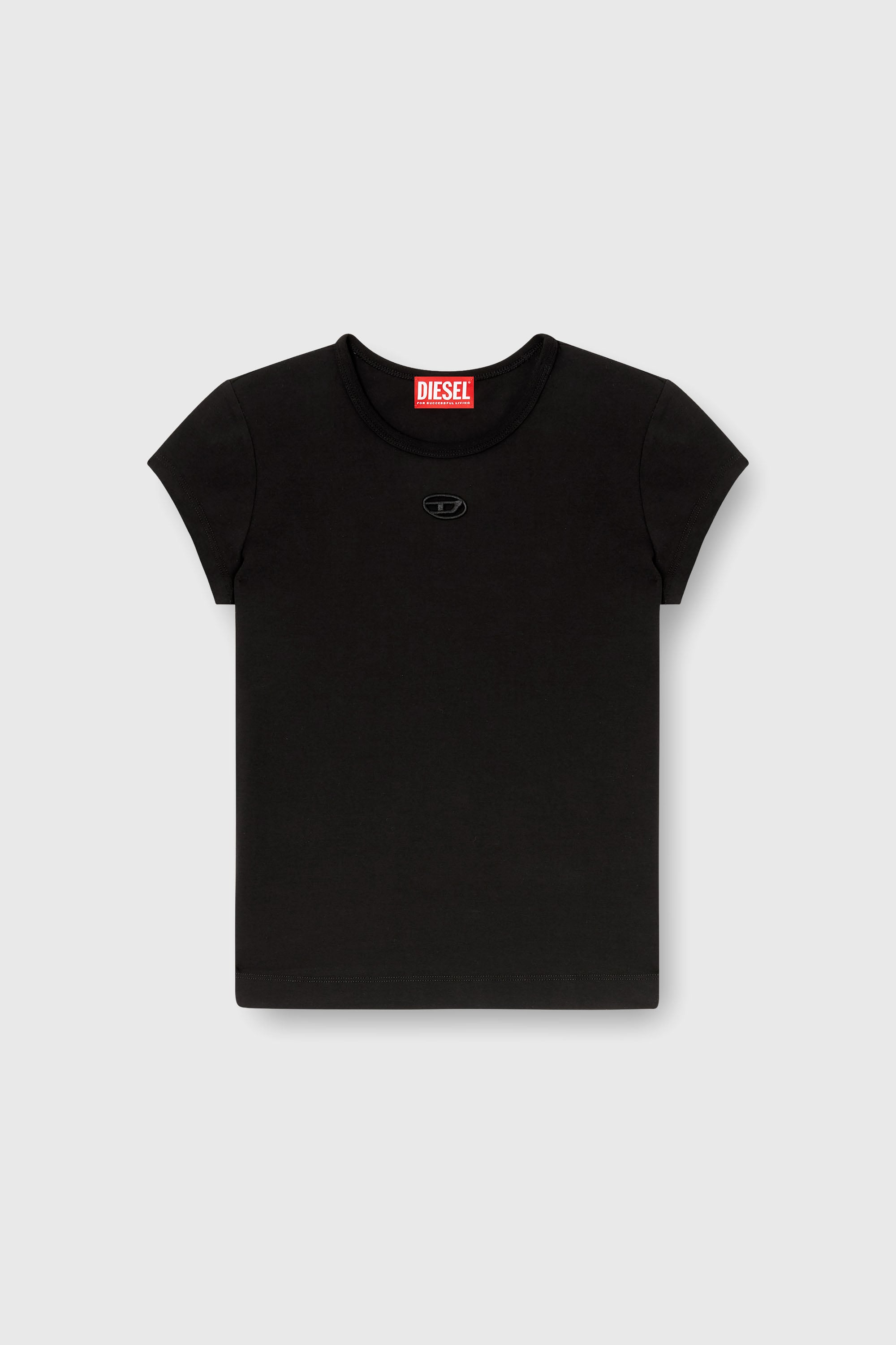 Diesel - T-ANGIE-OD, Damen T-Shirt mit ausgeschnittenem, besticktem Logo in Schwarz - 2