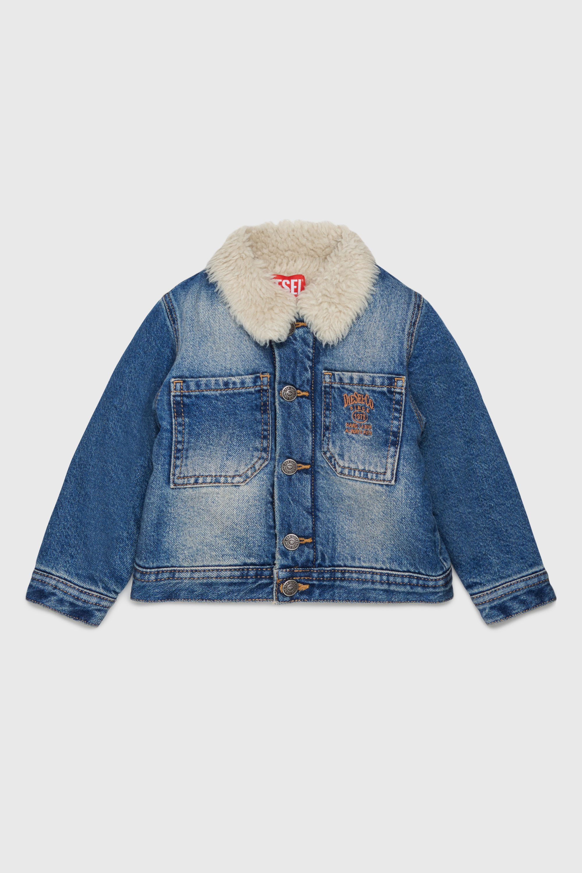 Diesel - JOMYB-FUR, Veste en denim avec col en sherpa doux Mixte in Bleu - 1