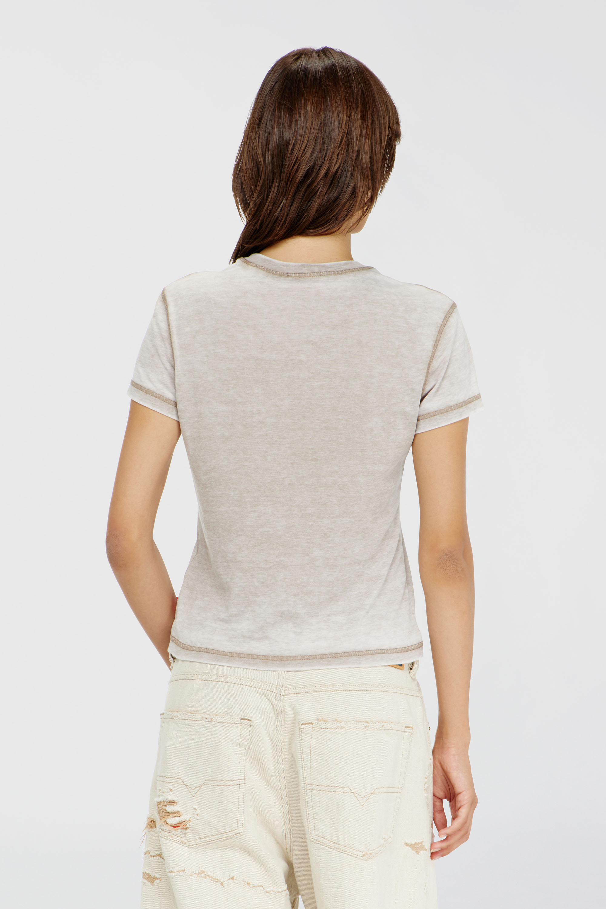 Diesel - T-ILA-AA1, T-shirt in jersey con strass ed effetto burnout Donna in Grigio - 4