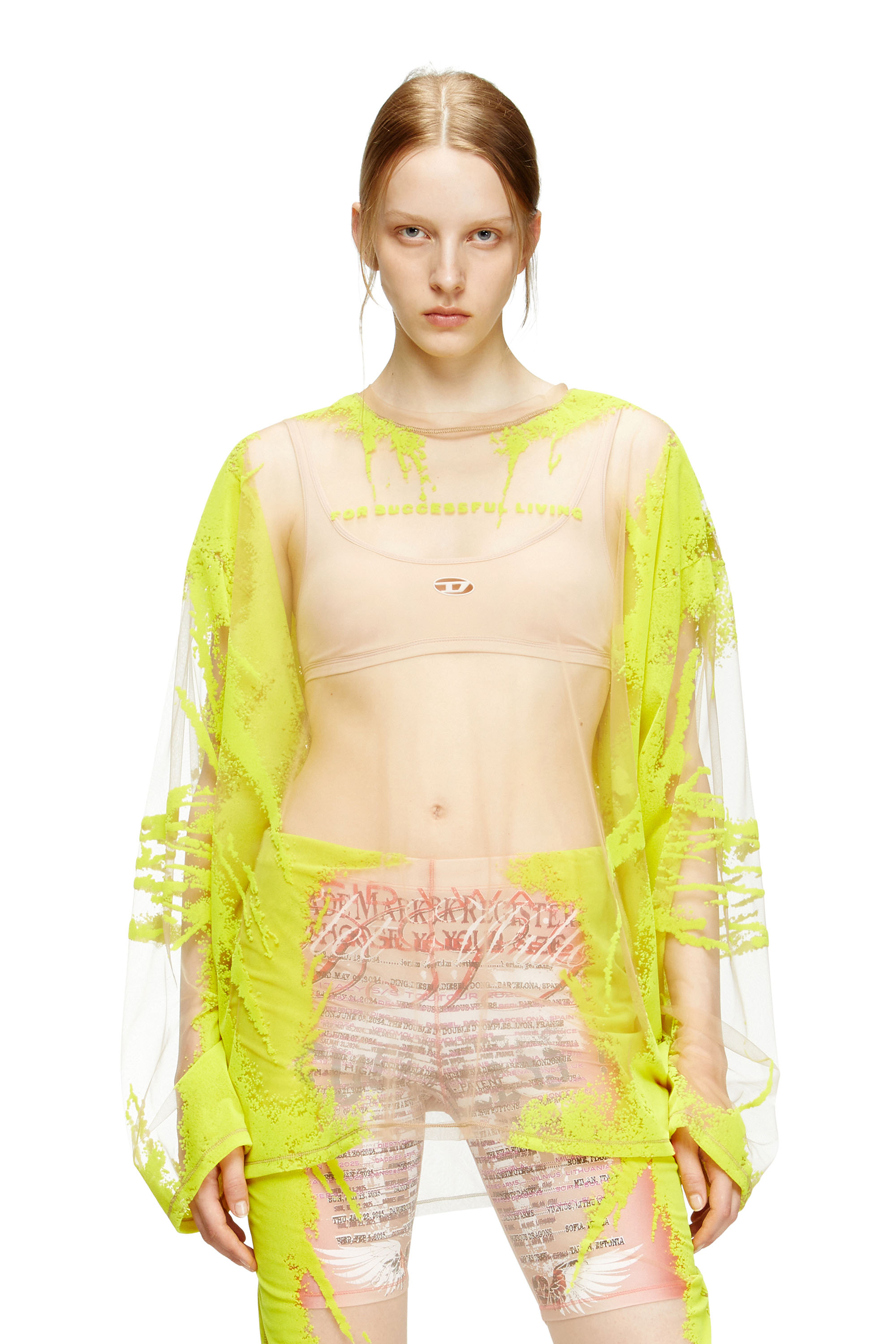 Diesel - T-HASSAN-LS-A, T-shirt en nylon à manches longues avec imprimé paroles Mixte in Jaune - 5