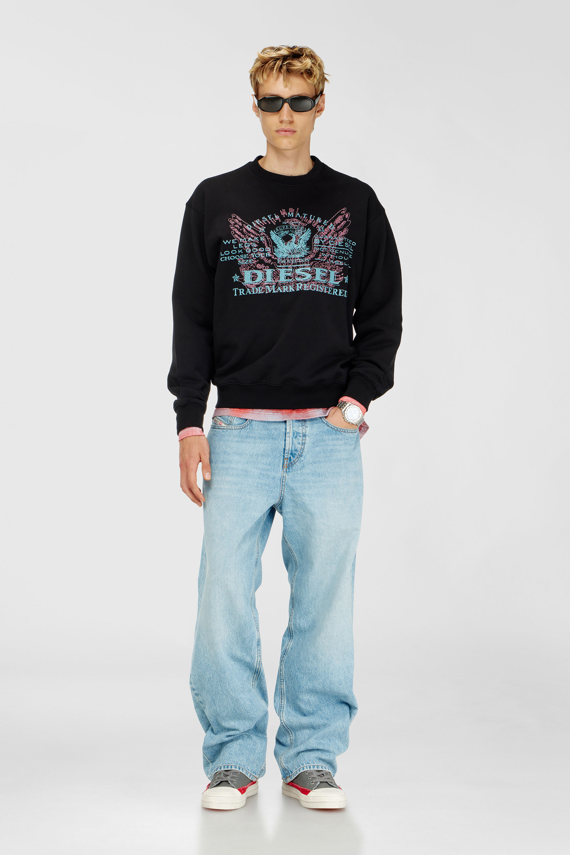 Diesel - S-LUK-R-FEN-T92, Felpa in cotone con stampa grafica Uomo in Nero - 1