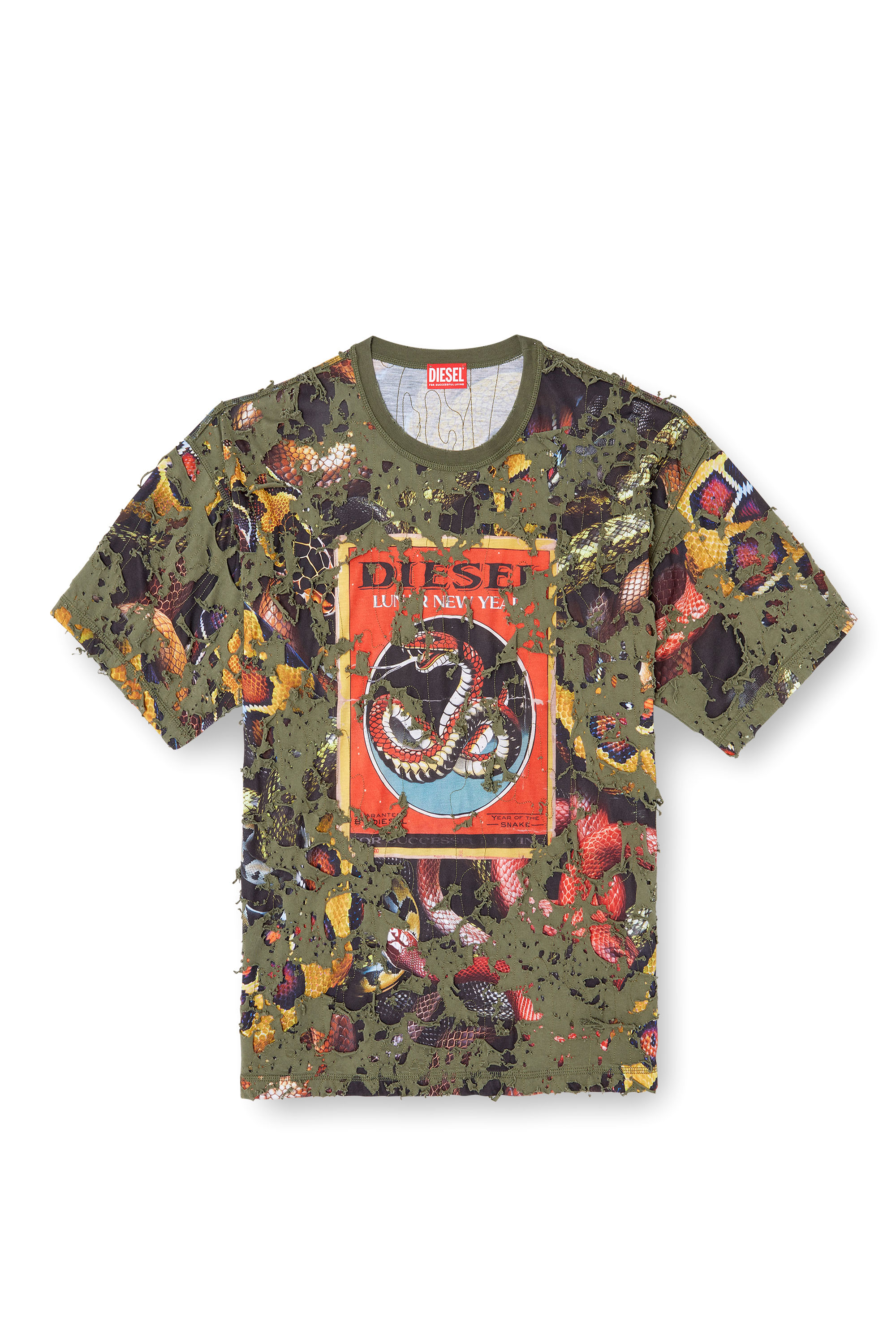 Diesel - CL-T-BOXT-DEVOR-SNAKE, T-shirt à imprimé serpent avec superposition effet destroy Mixte in Vert - 3