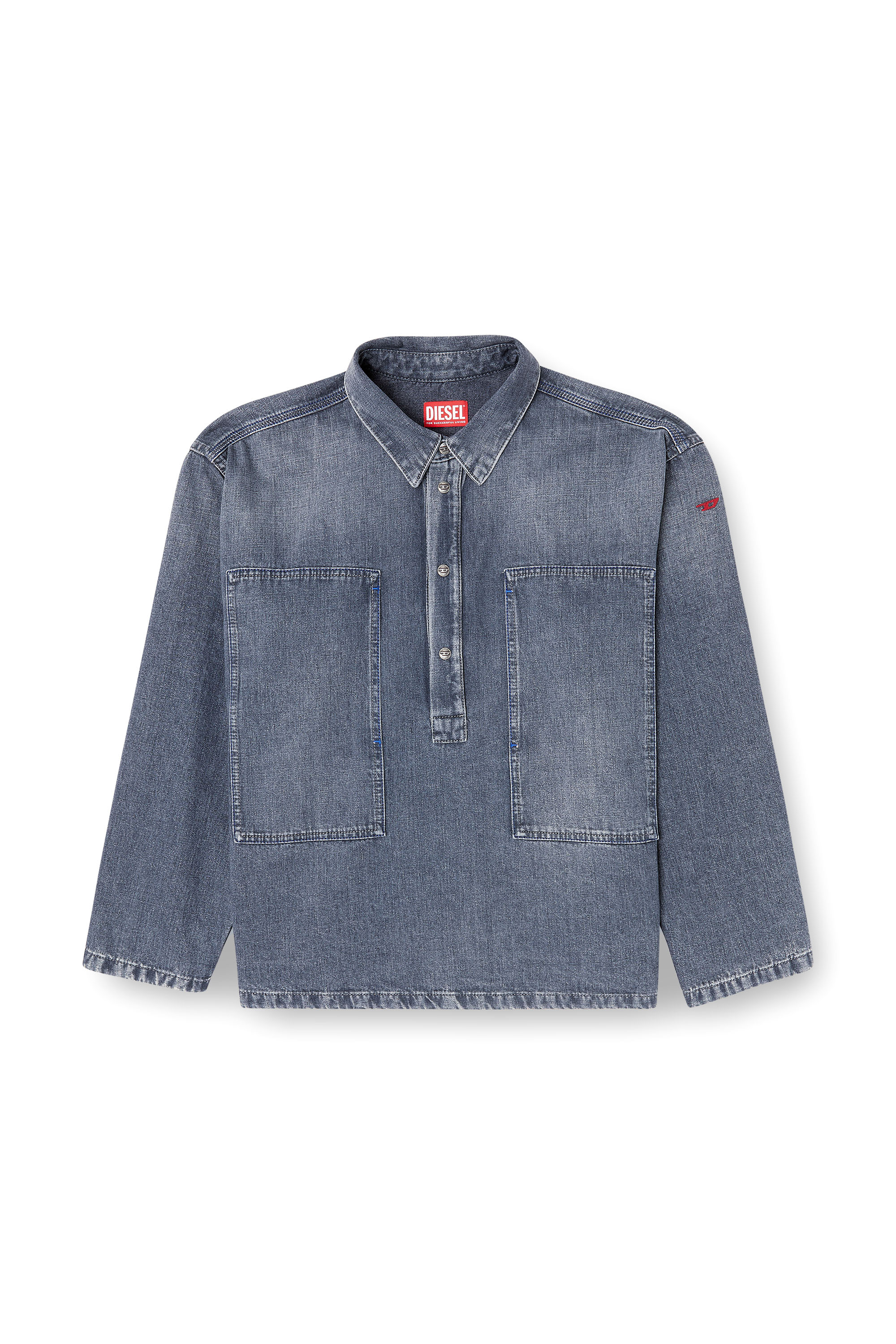 Diesel - DE-PRISS, Haut Henley en denim effet sali Femme in Gris - 3