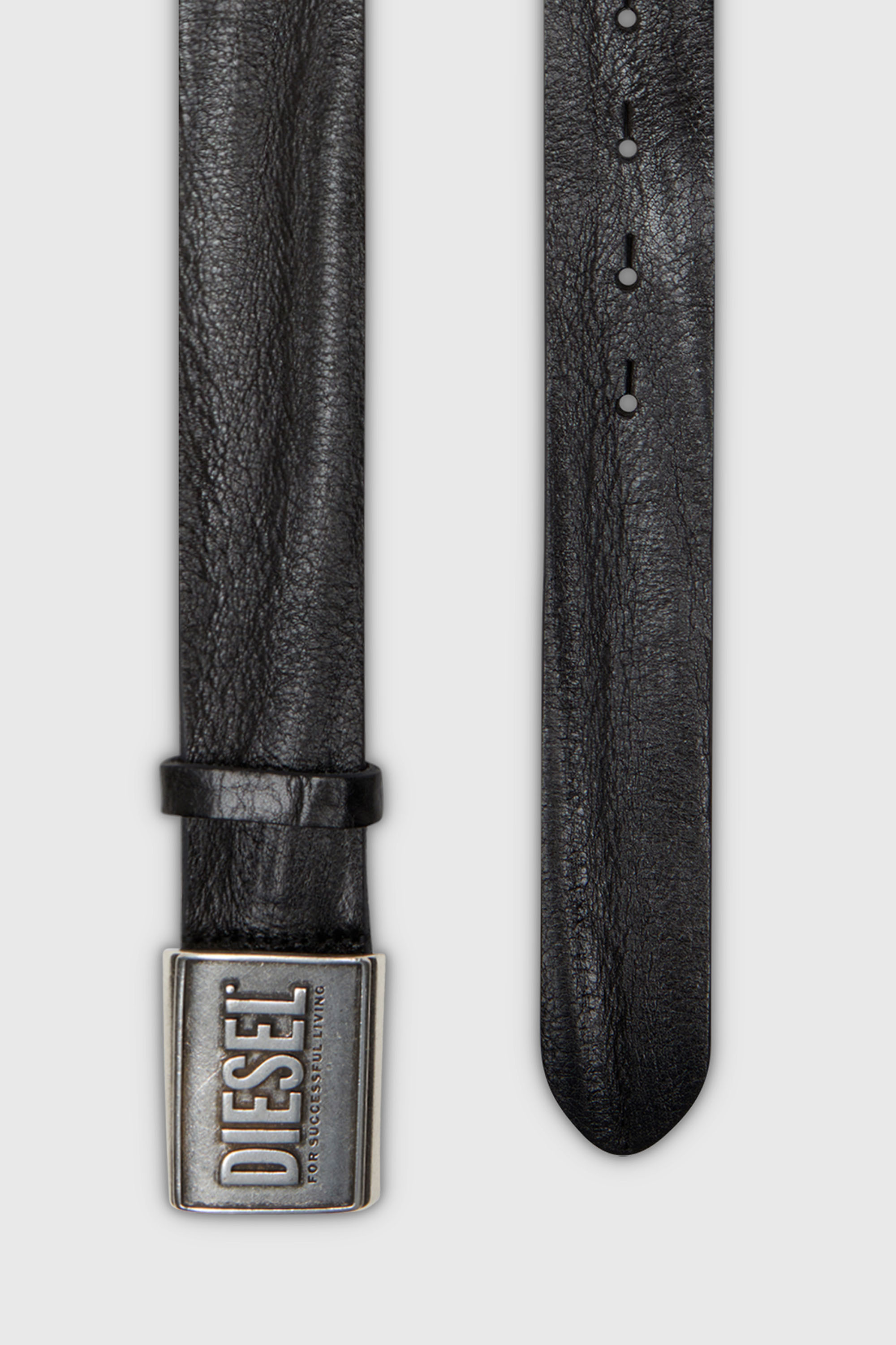 Diesel - B-METAL BISCOTTO, Ceinture en cuir 4 cm avec plaque logo Homme in Noir - 2