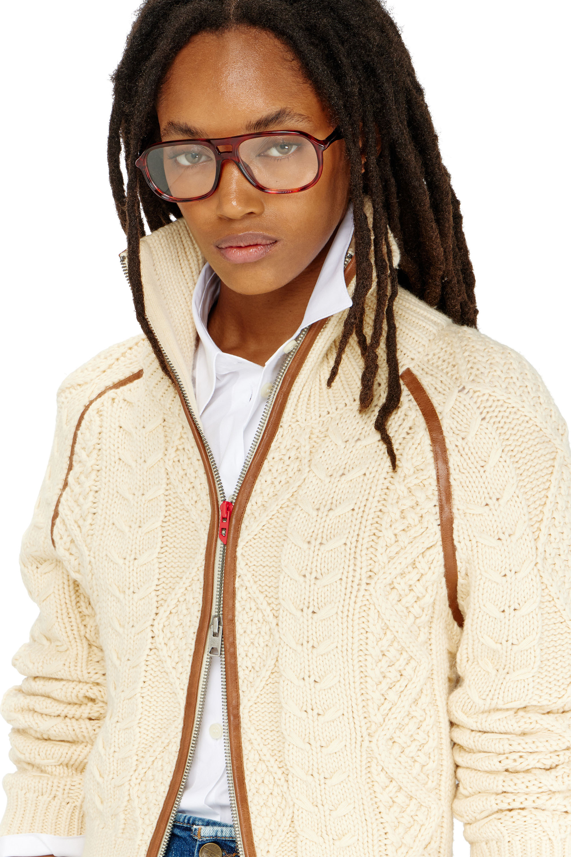 Diesel - M-INTELLE, Cardigan en maille torsad&eacute;e avec bandes contrastantes Femme in ToBeDefined - 5