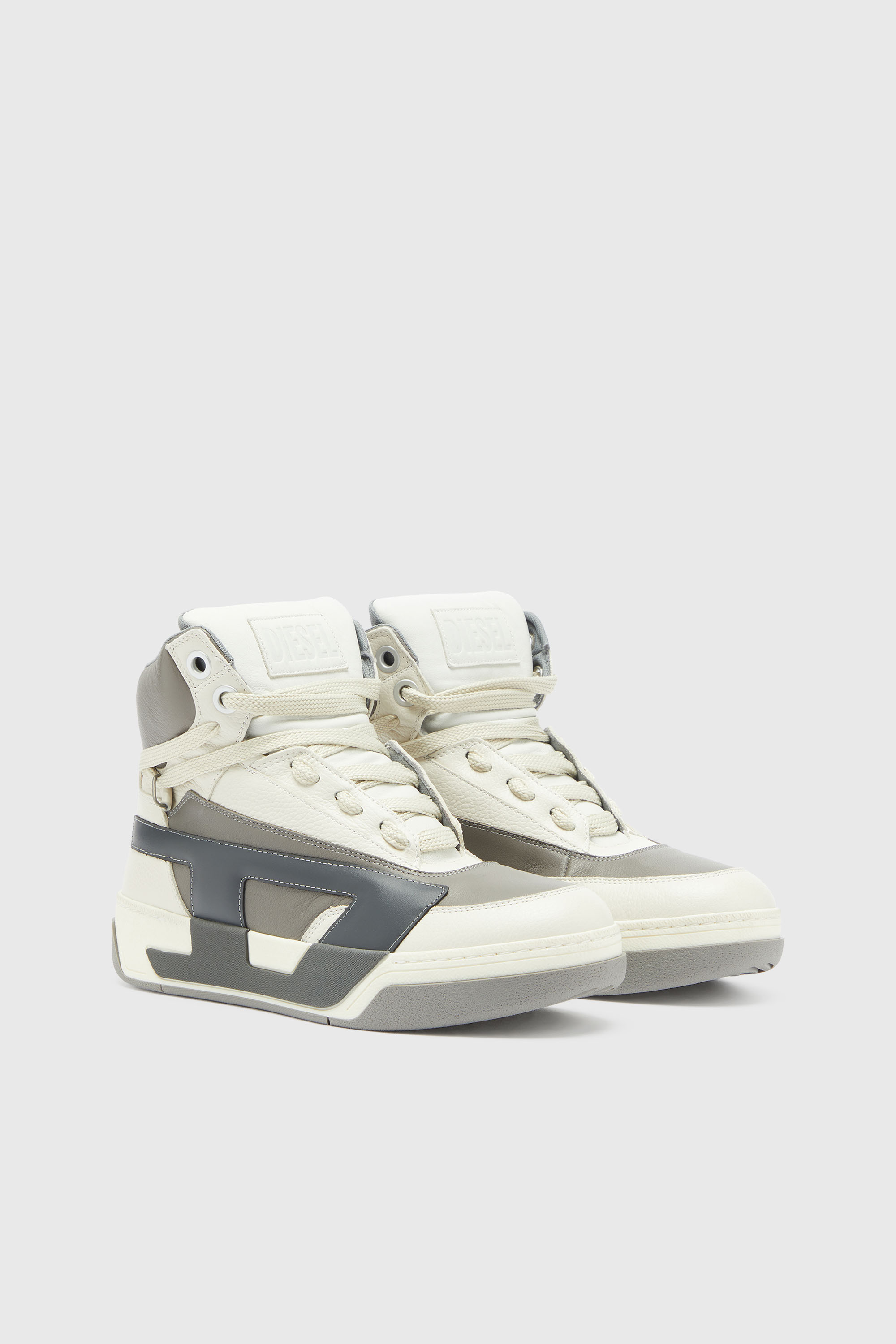 Diesel - S-D-OLLIE MID, Man's S-D-Ollie - High-top leather sneakers with D logo in White/Grey - 2